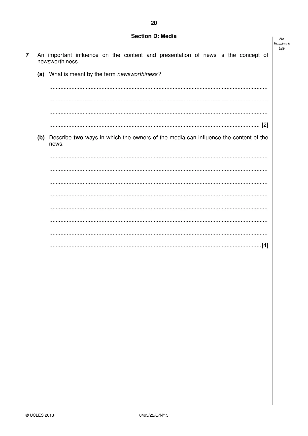 Cambridge IGCSE Sociology 0495 2013 Oct/Nov Paper 2 · Variant 2 question paper, page 20 of 28