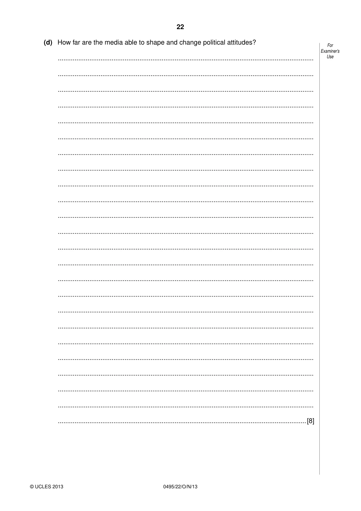 Cambridge IGCSE Sociology 0495 2013 Oct/Nov Paper 2 · Variant 2 question paper, page 22 of 28