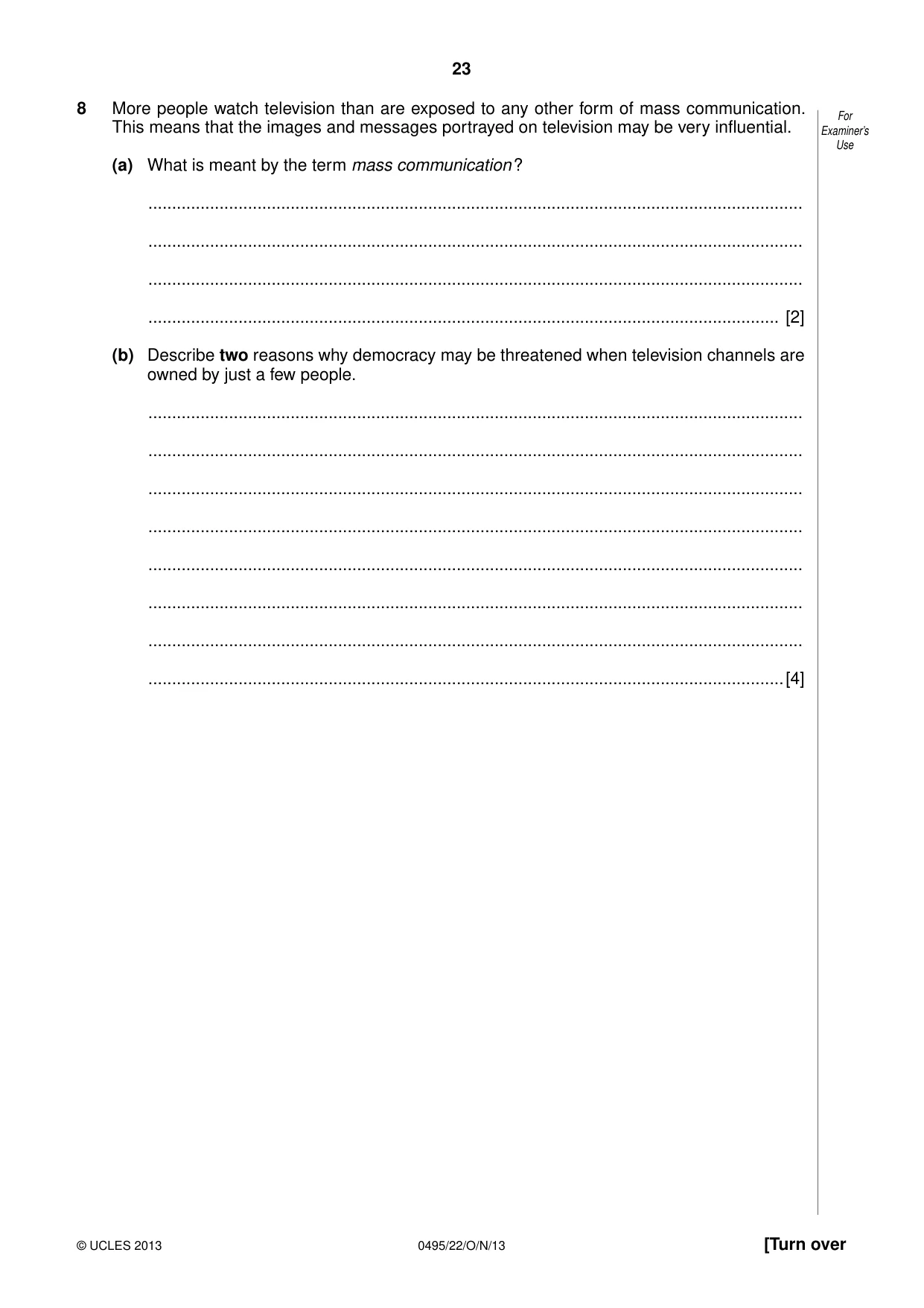 Cambridge IGCSE Sociology 0495 2013 Oct/Nov Paper 2 · Variant 2 question paper, page 23 of 28