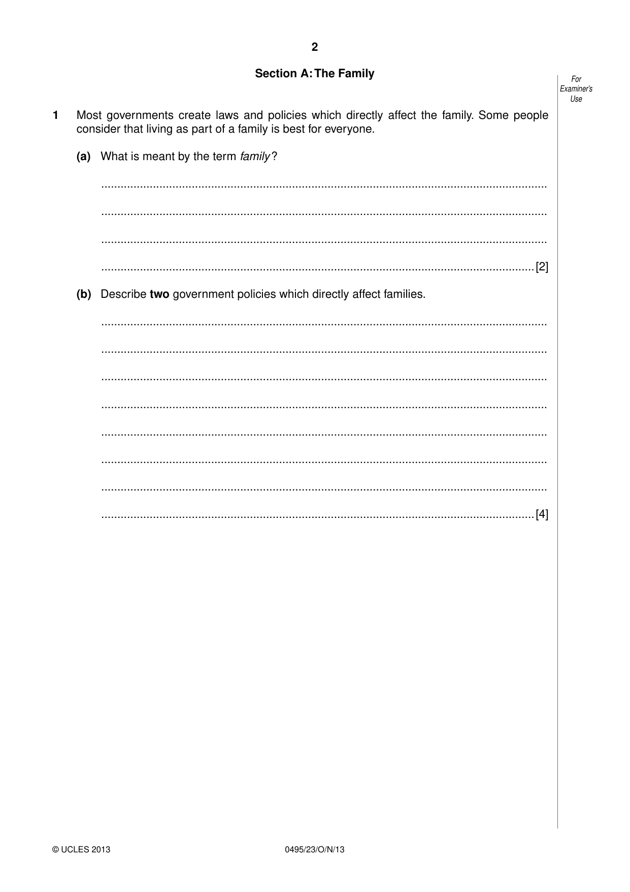 Cambridge IGCSE Sociology 0495 2013 Oct/Nov Paper 2 · Variant 3 question paper, page 2 of 28