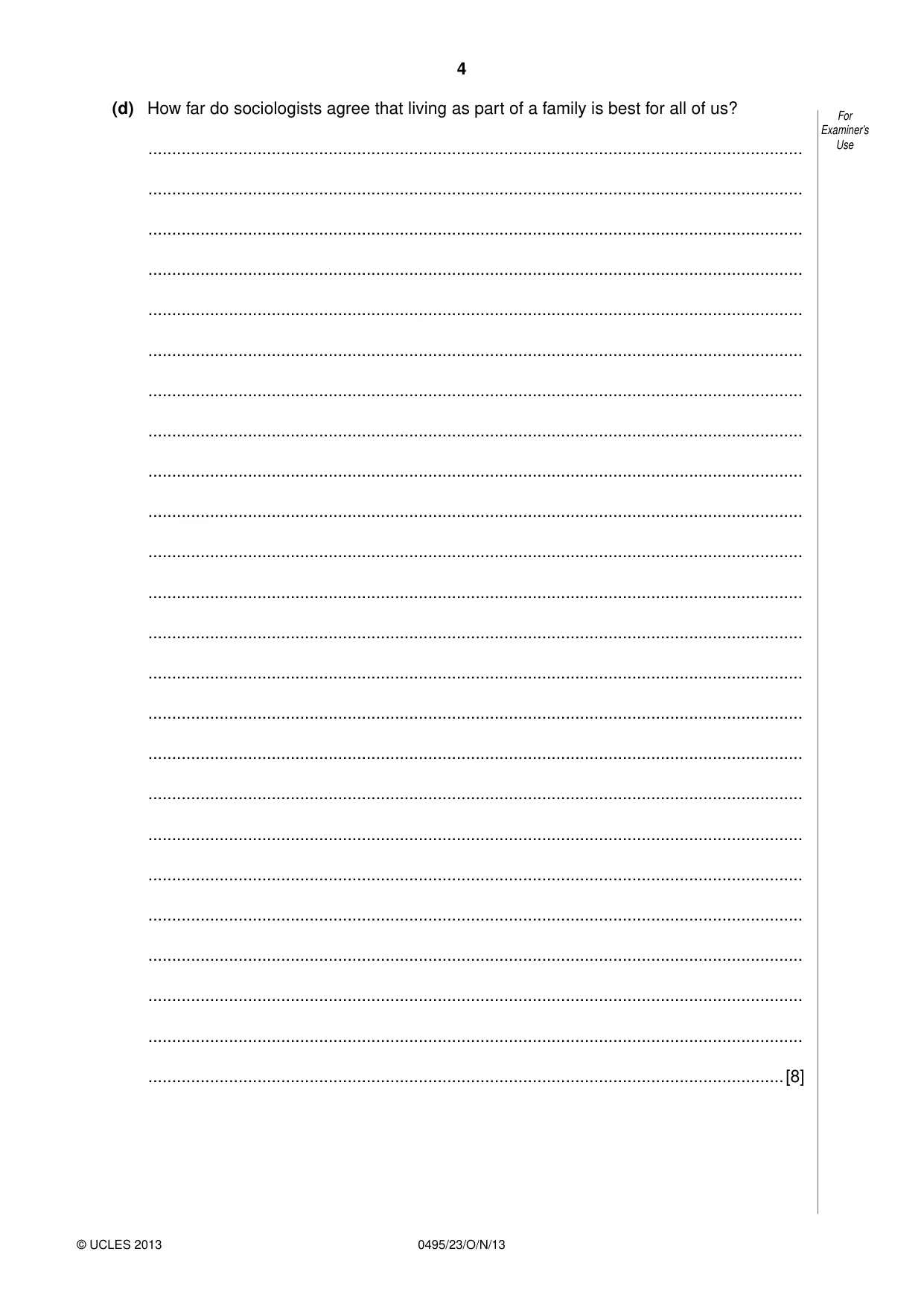 Cambridge IGCSE Sociology 0495 2013 Oct/Nov Paper 2 · Variant 3 question paper, page 4 of 28