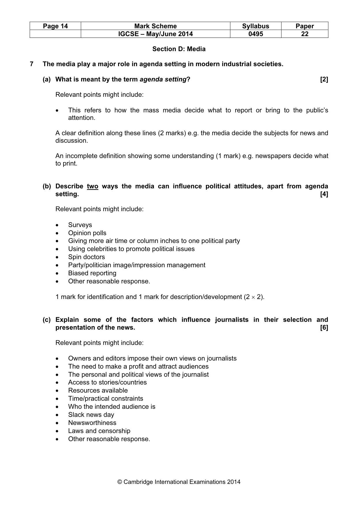 Mark scheme, page 14 of 18