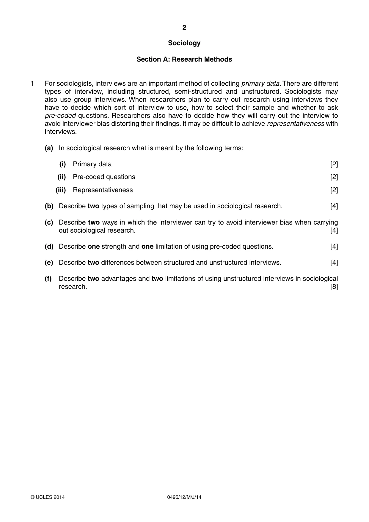 Cambridge IGCSE Sociology 0495 2014 May/June Paper 1 · Variant 2 question paper, page 2 of 4