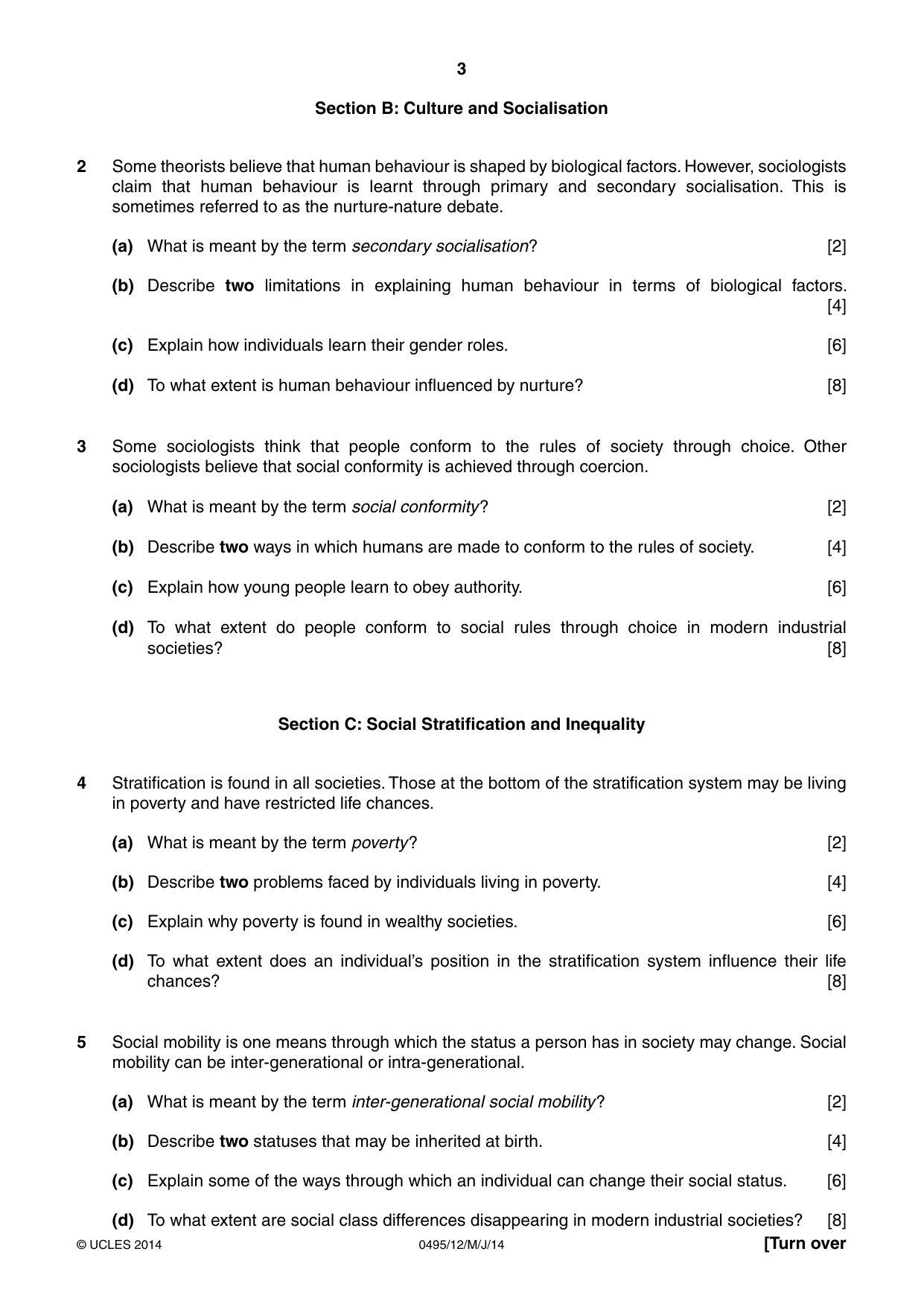 Cambridge IGCSE Sociology 0495 2014 May/June Paper 1 · Variant 2 question paper, page 3 of 4