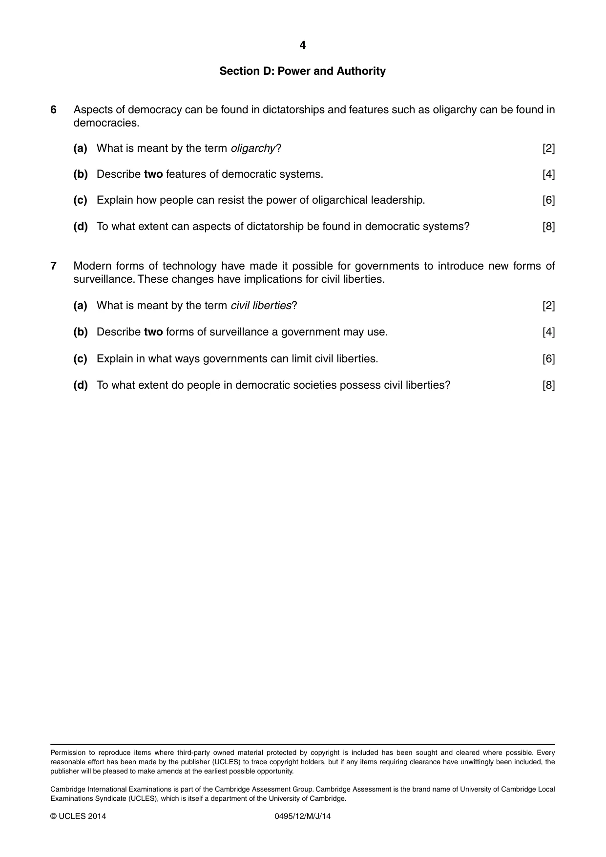 Cambridge IGCSE Sociology 0495 2014 May/June Paper 1 · Variant 2 question paper, page 4 of 4