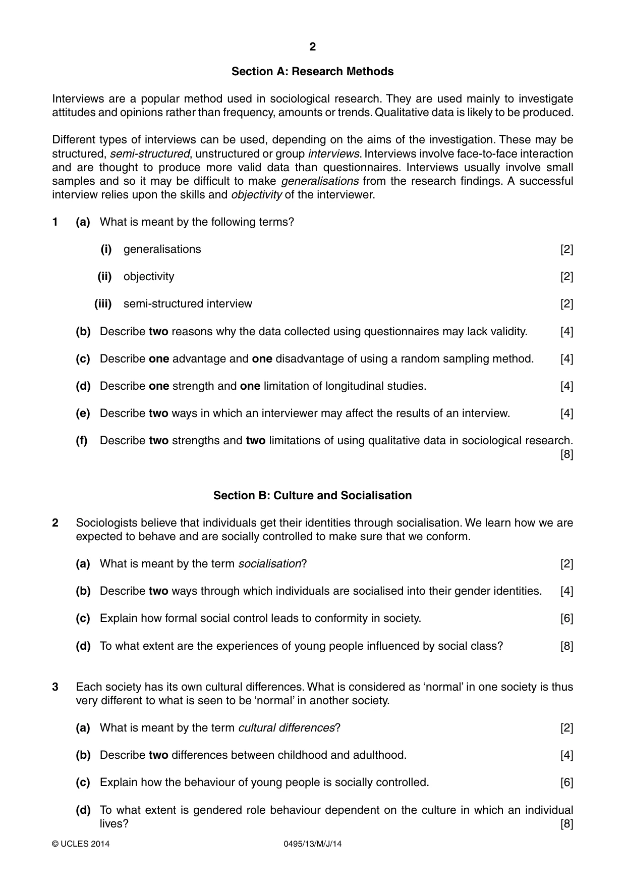 Cambridge IGCSE Sociology 0495 2014 May/June Paper 1 · Variant 3 question paper, page 2 of 4