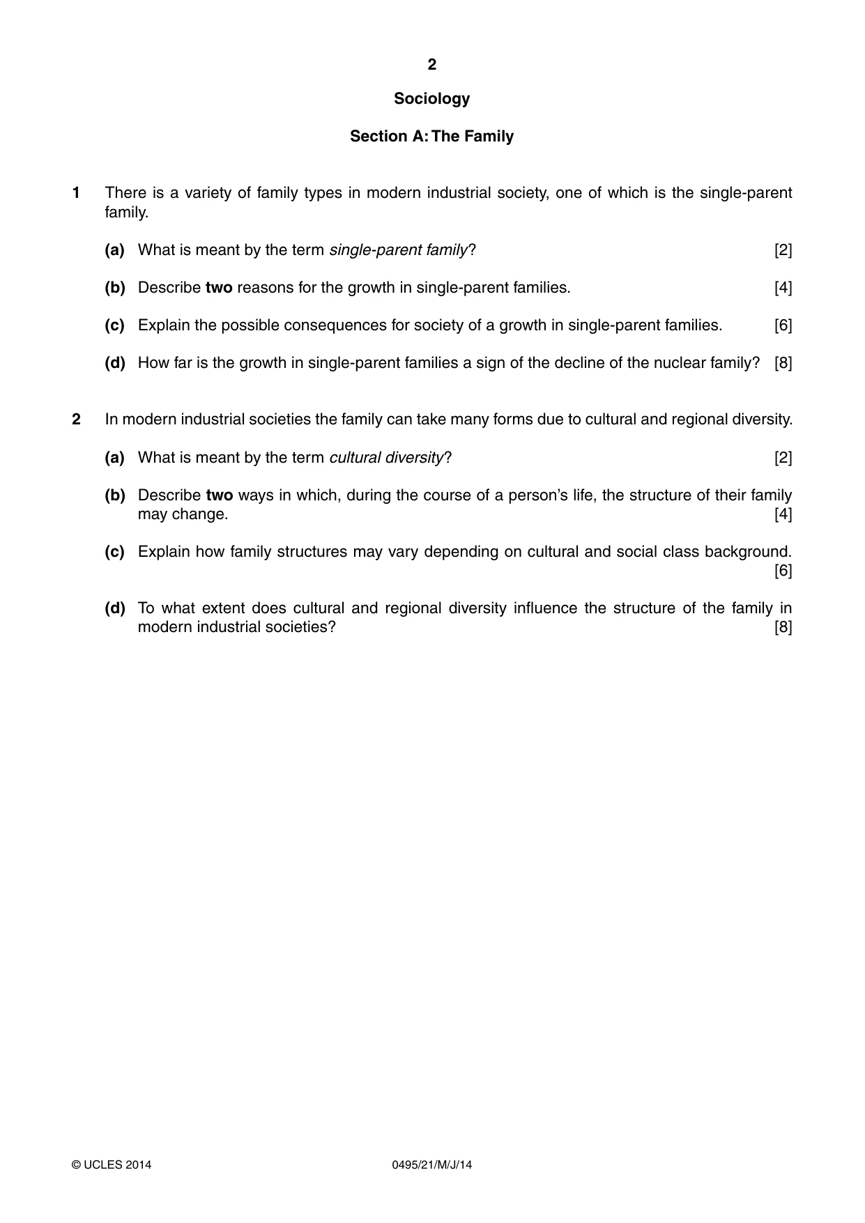 Cambridge IGCSE Sociology 0495 2014 May/June Paper 2 · Variant 1 question paper, page 2 of 4