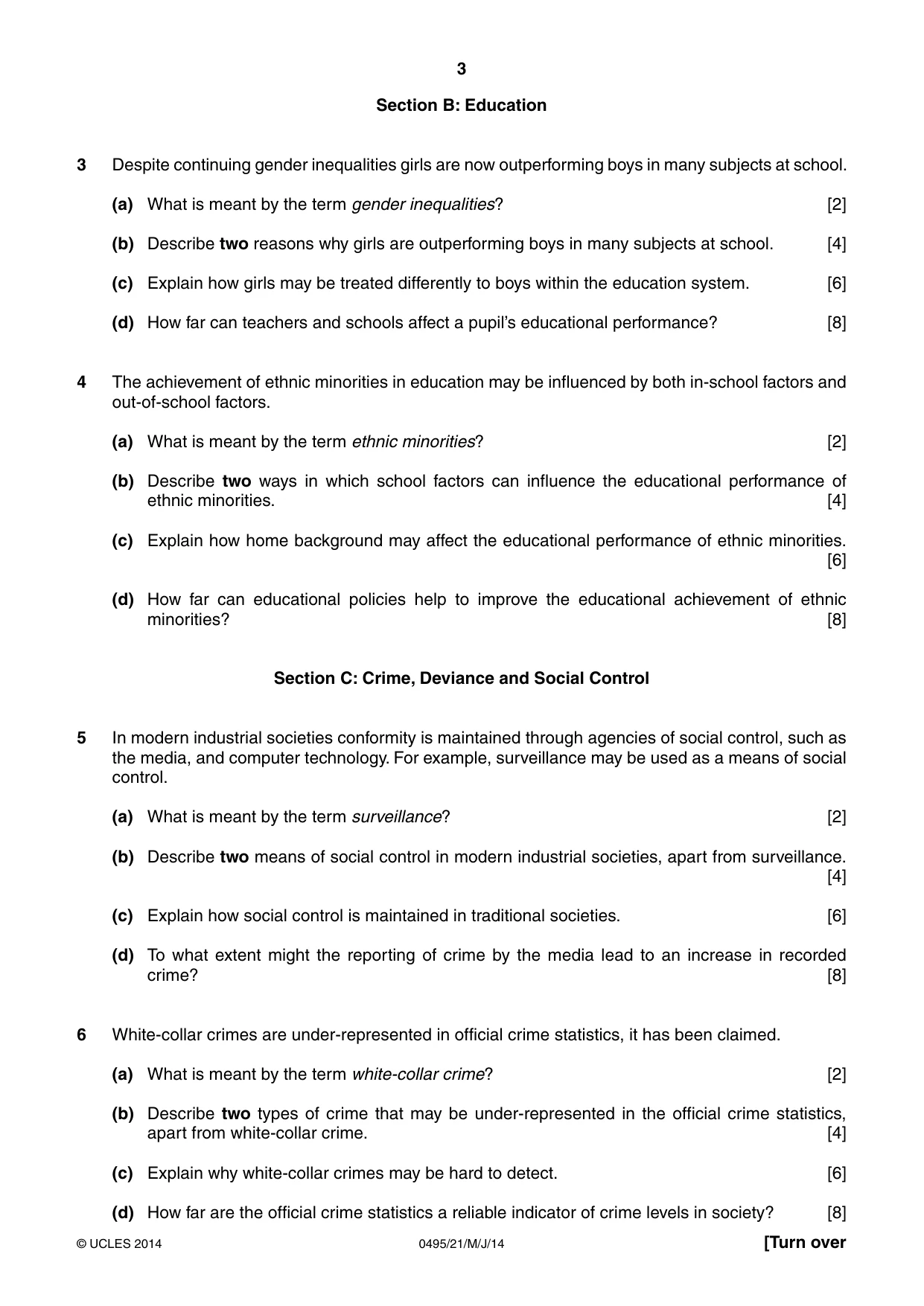 Cambridge IGCSE Sociology 0495 2014 May/June Paper 2 · Variant 1 question paper, page 3 of 4