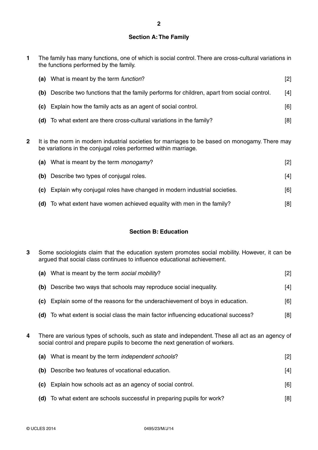 Cambridge IGCSE Sociology 0495 2014 May/June Paper 2 · Variant 3 question paper, page 2 of 4