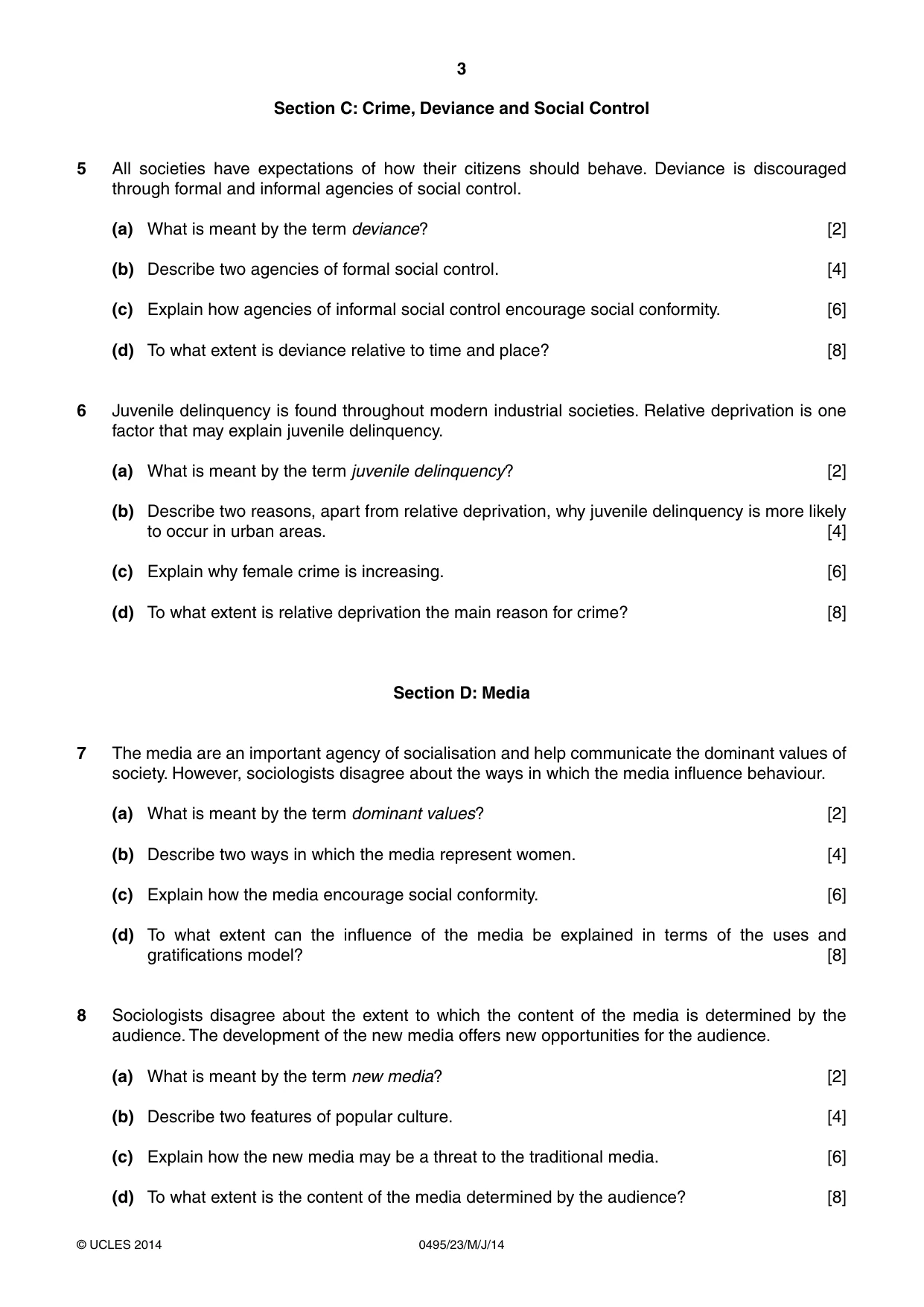 Cambridge IGCSE Sociology 0495 2014 May/June Paper 2 · Variant 3 question paper, page 3 of 4
