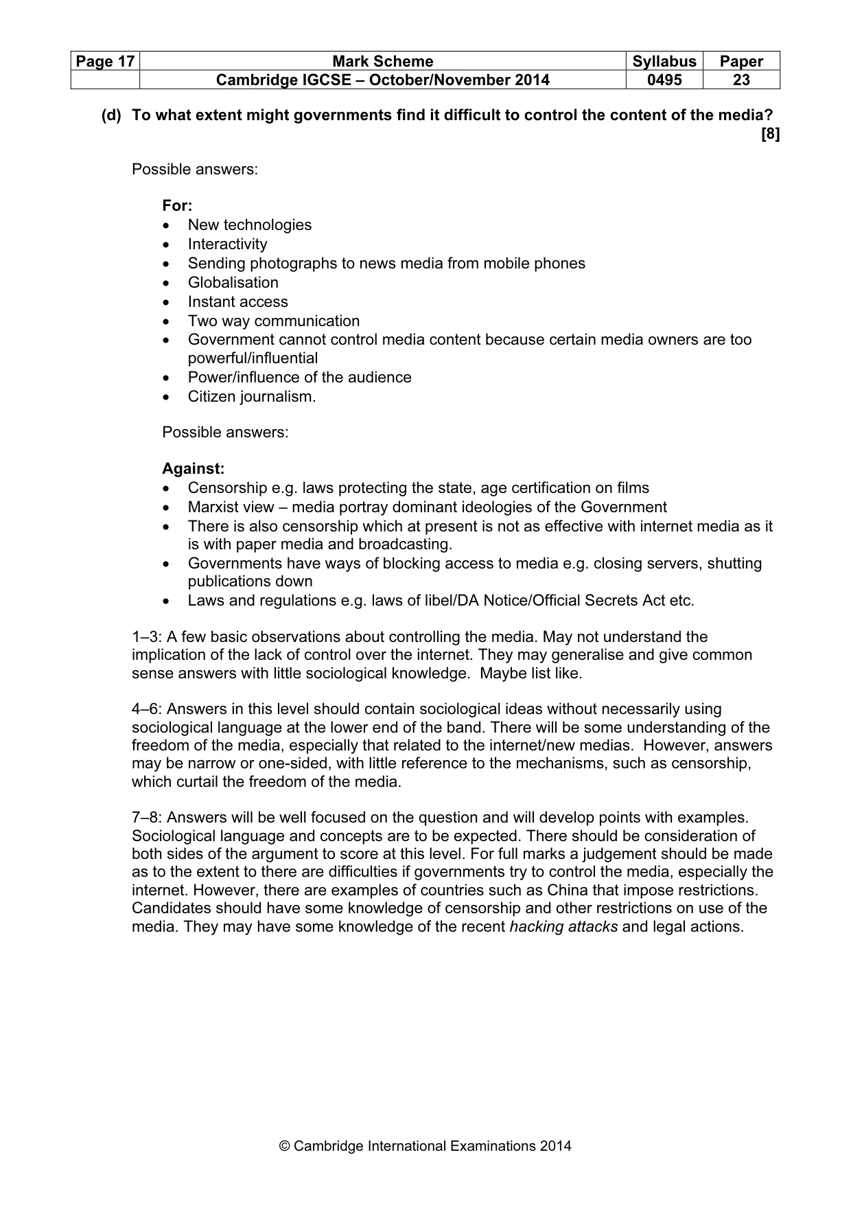 Mark scheme, page 17 of 20