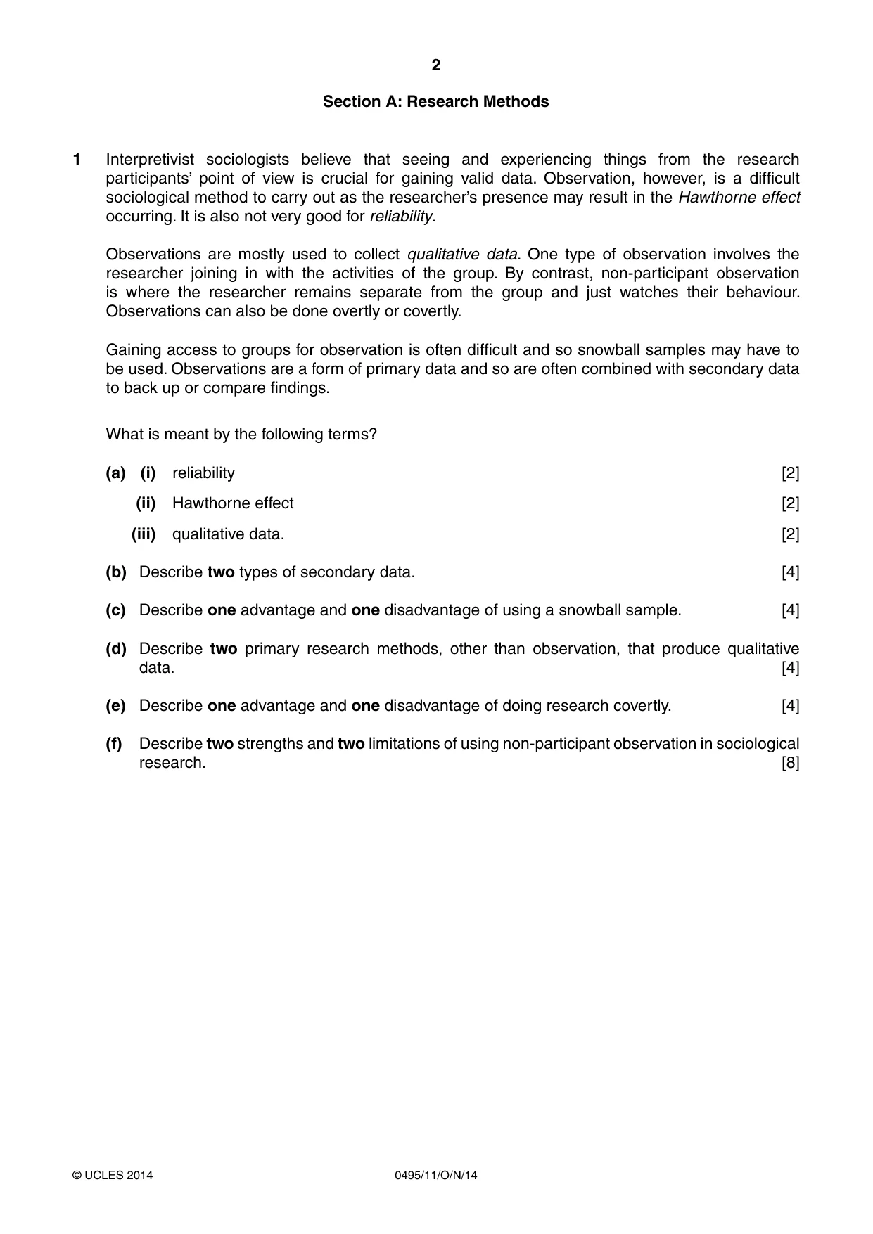 Cambridge IGCSE Sociology 0495 2014 Oct/Nov Paper 1 · Variant 1 question paper, page 2 of 4