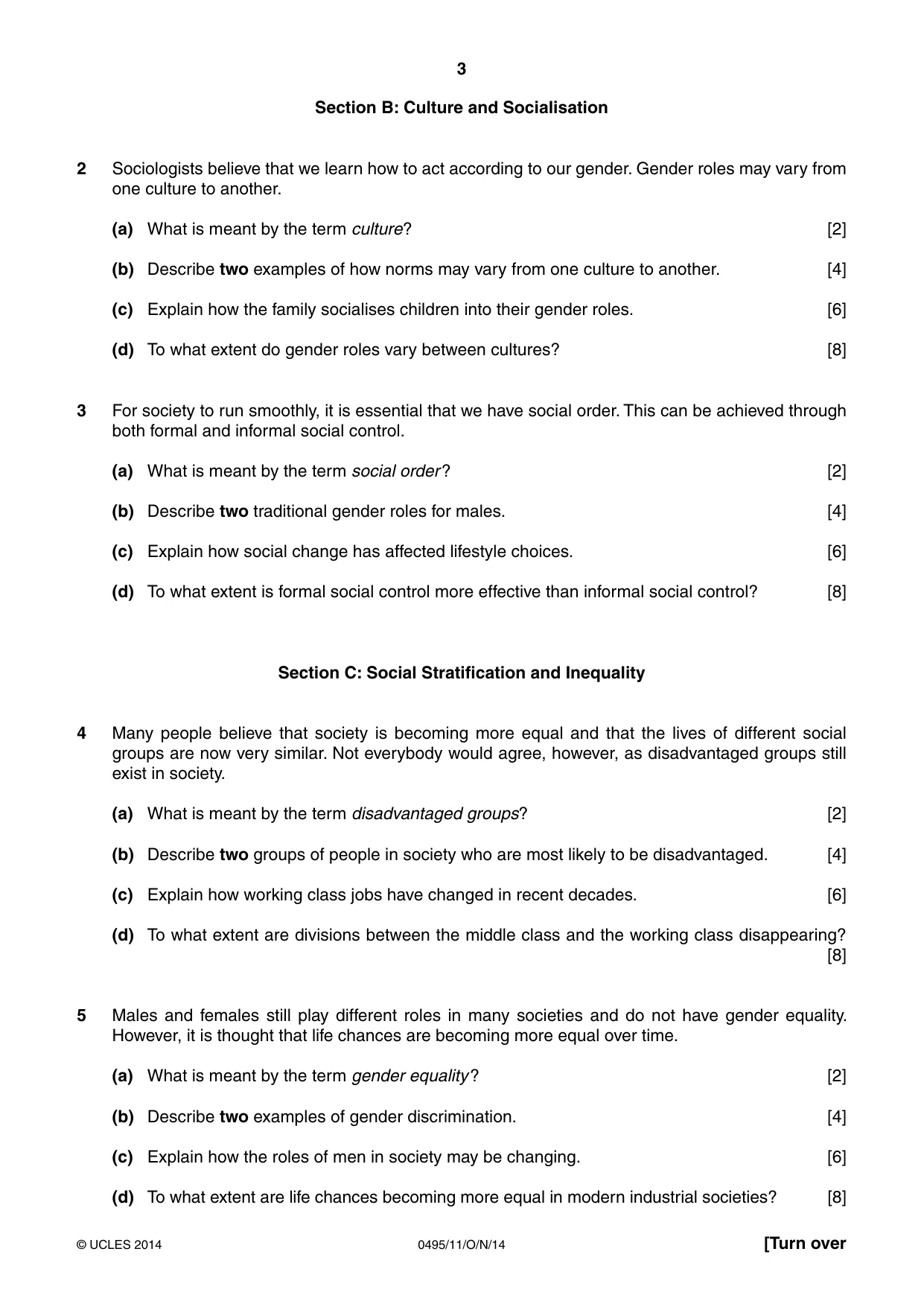 Cambridge IGCSE Sociology 0495 2014 Oct/Nov Paper 1 · Variant 1 question paper, page 3 of 4