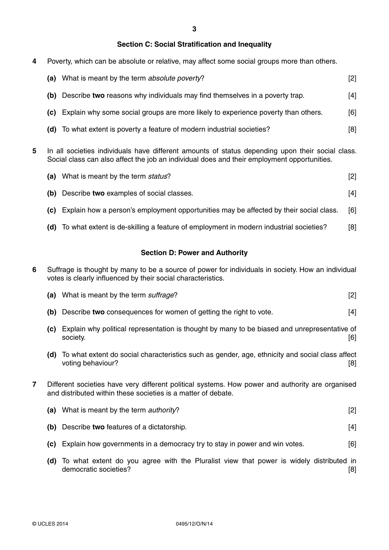 Cambridge IGCSE Sociology 0495 2014 Oct/Nov Paper 1 · Variant 2 question paper, page 3 of 4