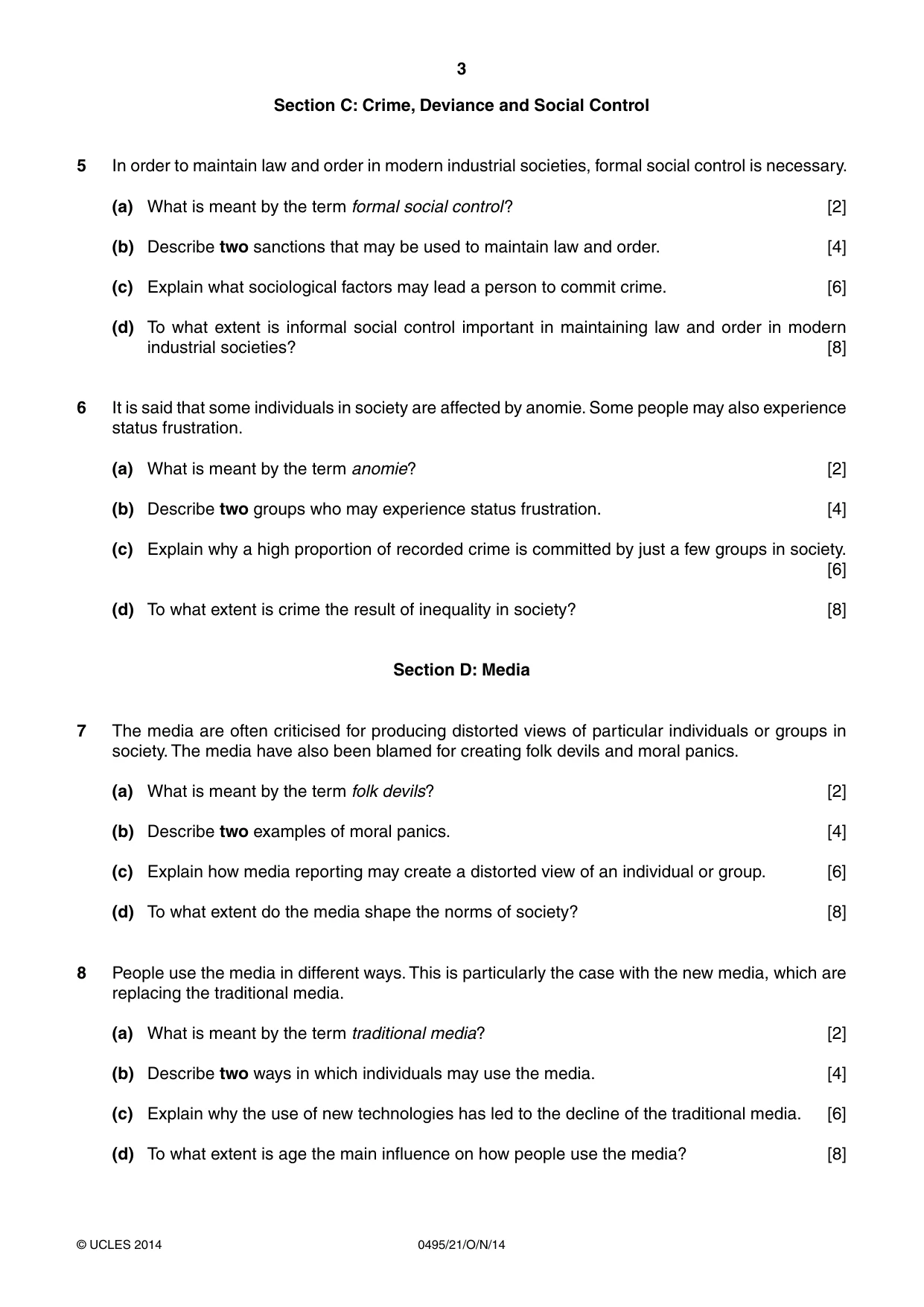 Cambridge IGCSE Sociology 0495 2014 Oct/Nov Paper 2 · Variant 1 question paper, page 3 of 4