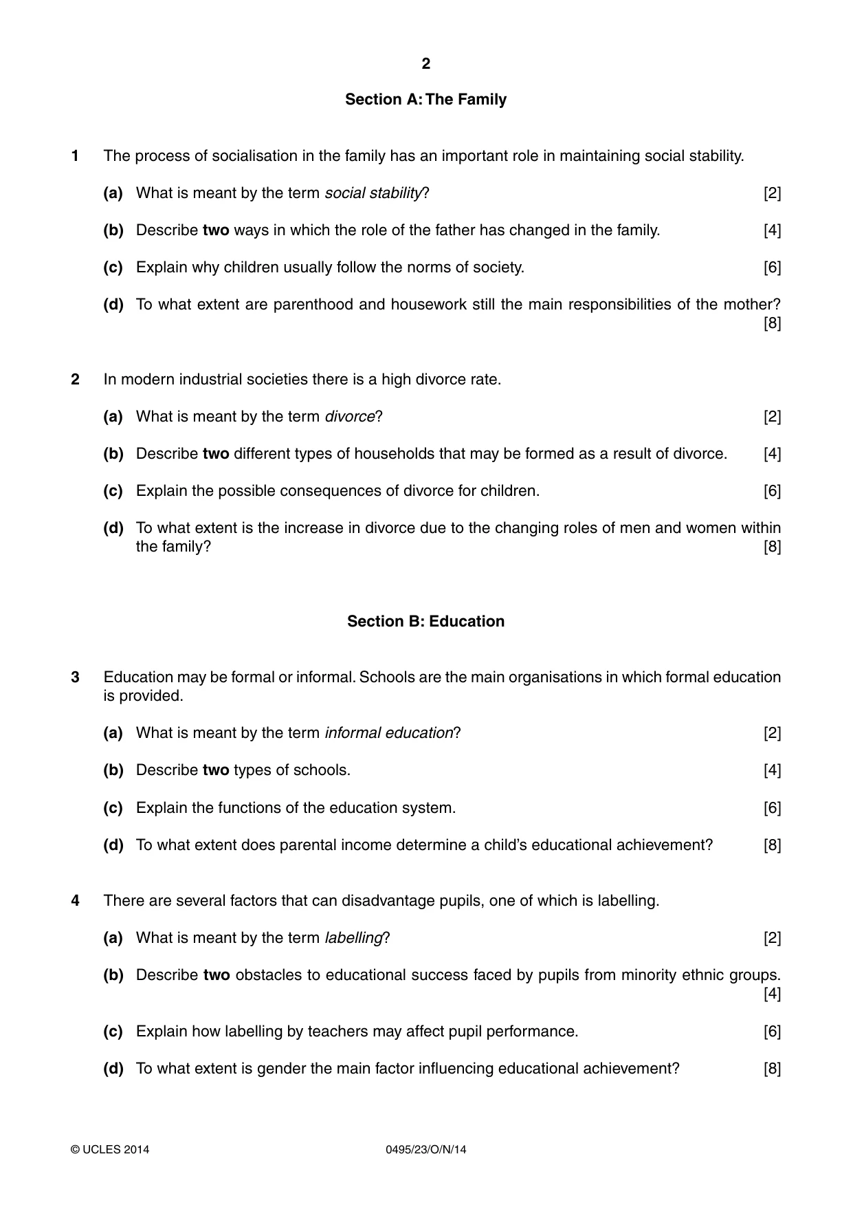 Cambridge IGCSE Sociology 0495 2014 Oct/Nov Paper 2 · Variant 3 question paper, page 2 of 4
