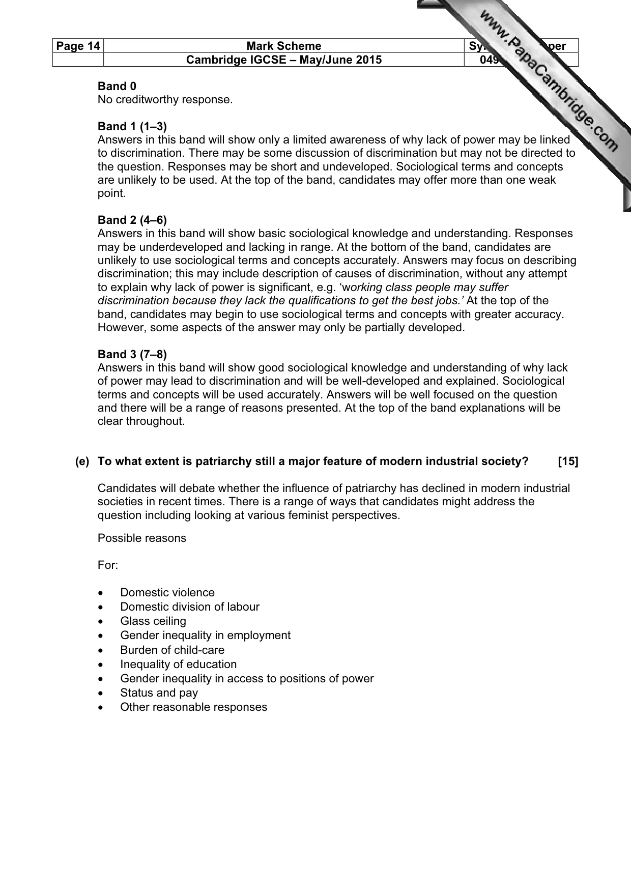 Mark scheme, page 14 of 15