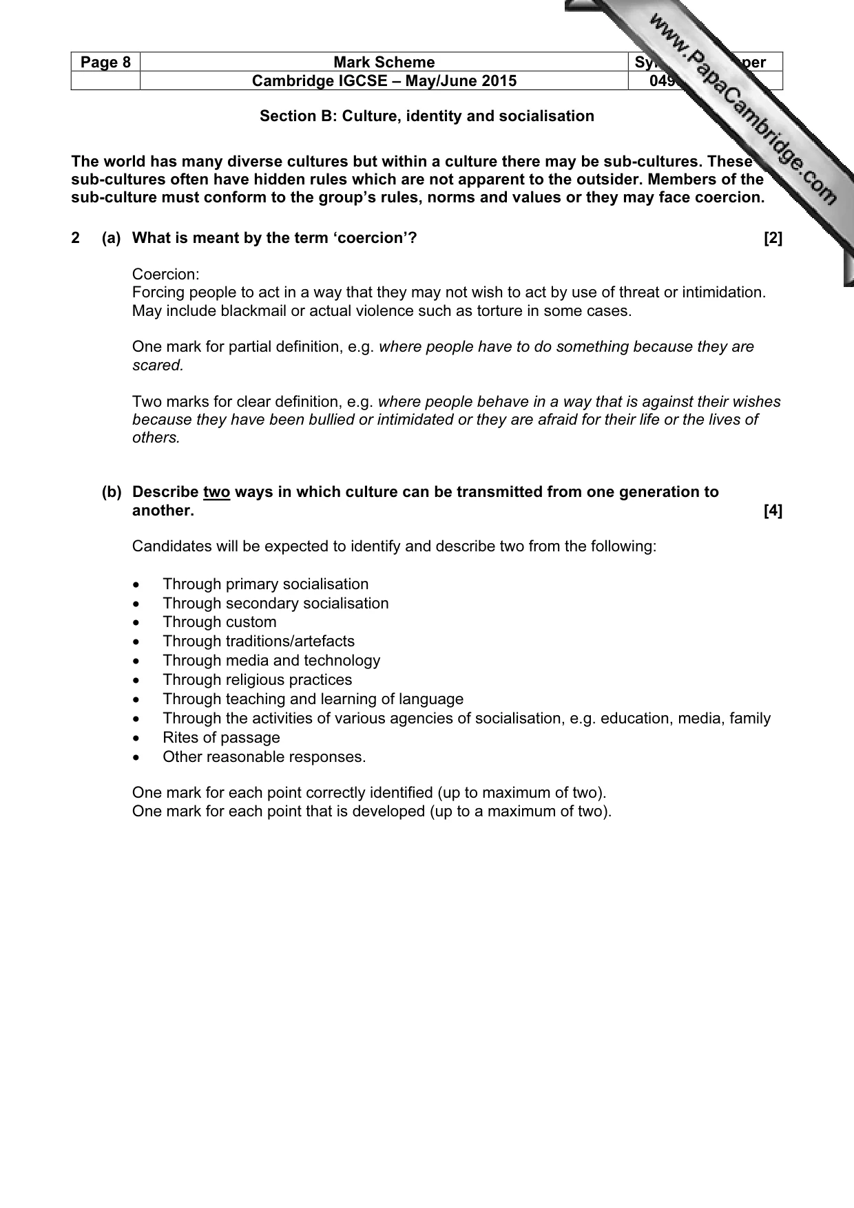 Mark scheme, page 8 of 16