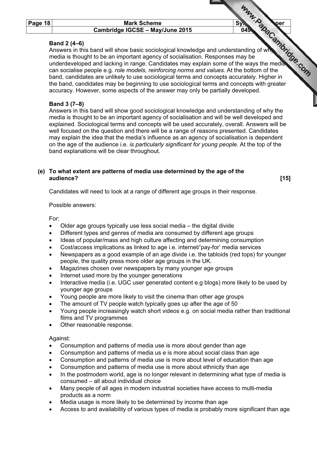 Mark scheme, page 18 of 19