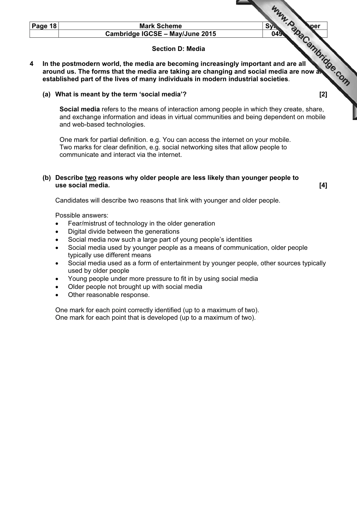 Mark scheme, page 18 of 22