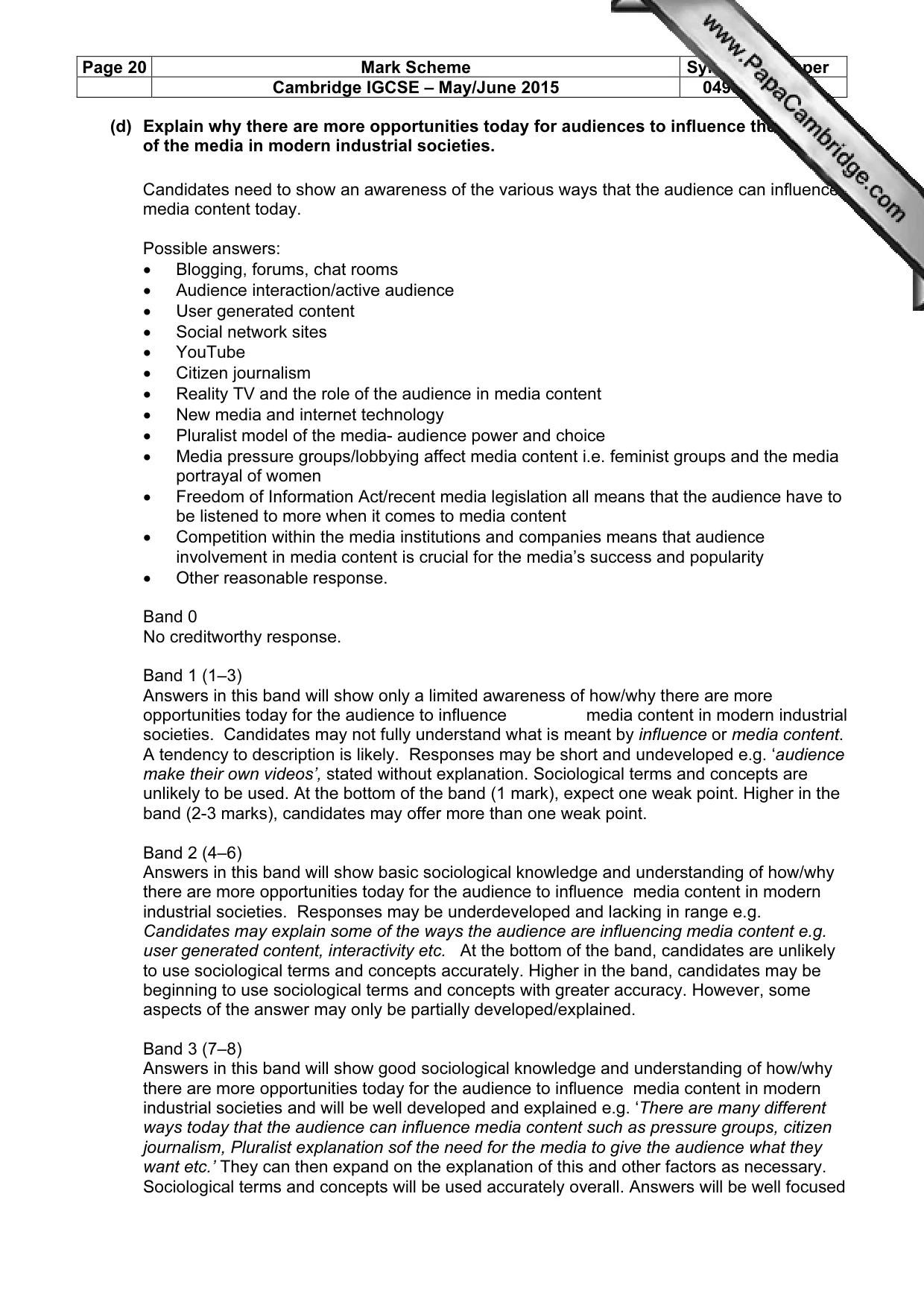 Mark scheme, page 20 of 22