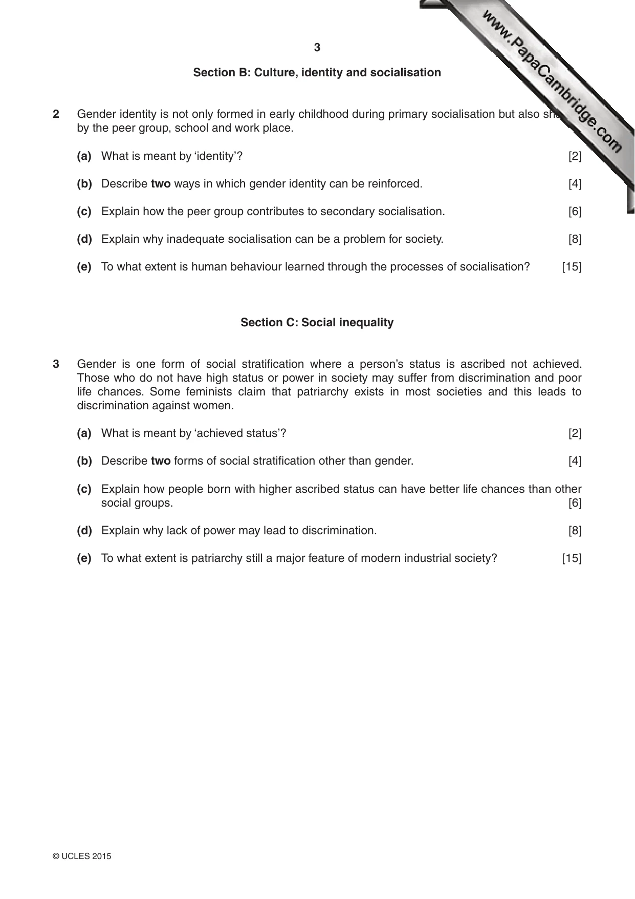 Cambridge IGCSE Sociology 0495 2015 May/June Paper 1 · Variant 1 question paper, page 3 of 4