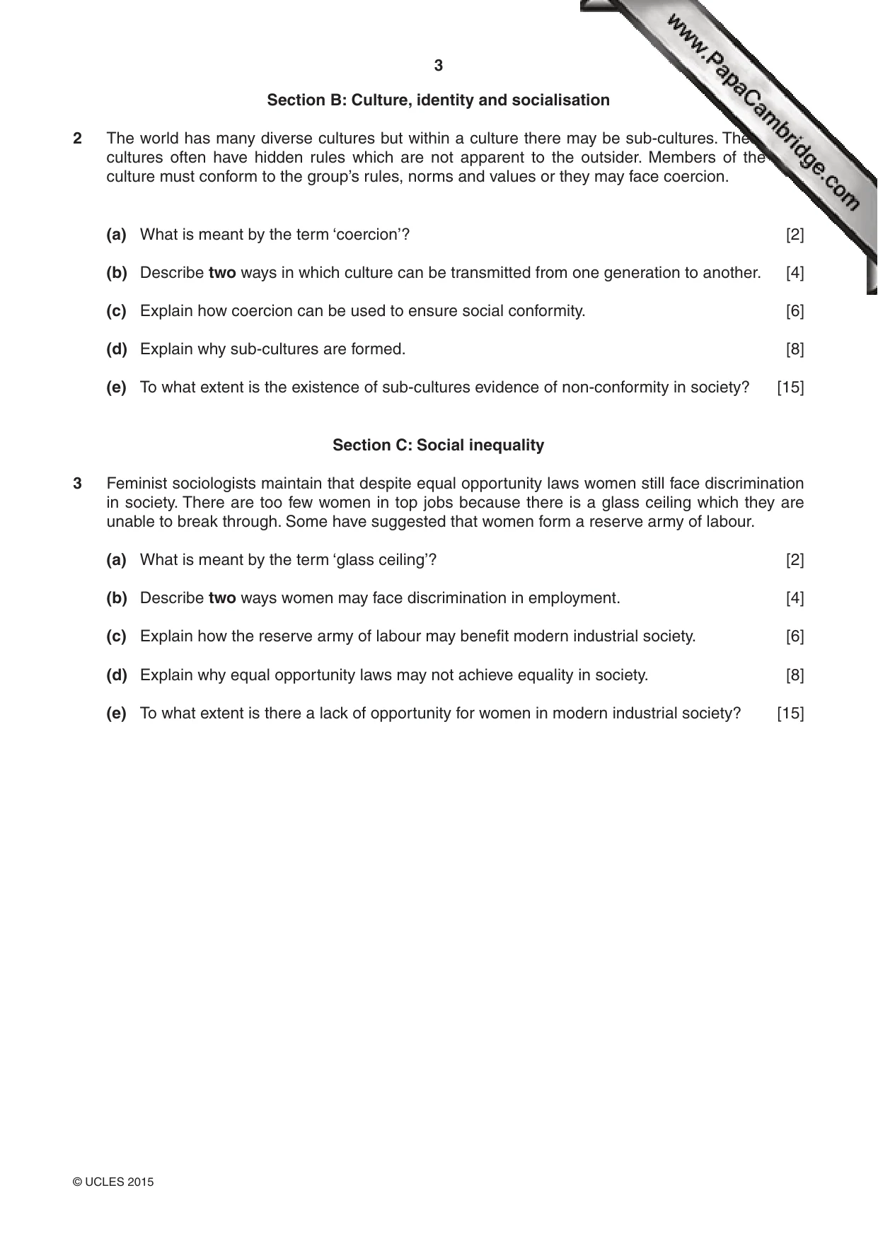 Cambridge IGCSE Sociology 0495 2015 May/June Paper 1 · Variant 3 question paper, page 3 of 4