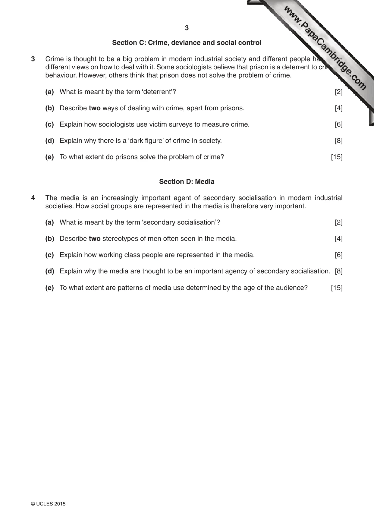Cambridge IGCSE Sociology 0495 2015 May/June Paper 2 · Variant 2 question paper, page 3 of 4
