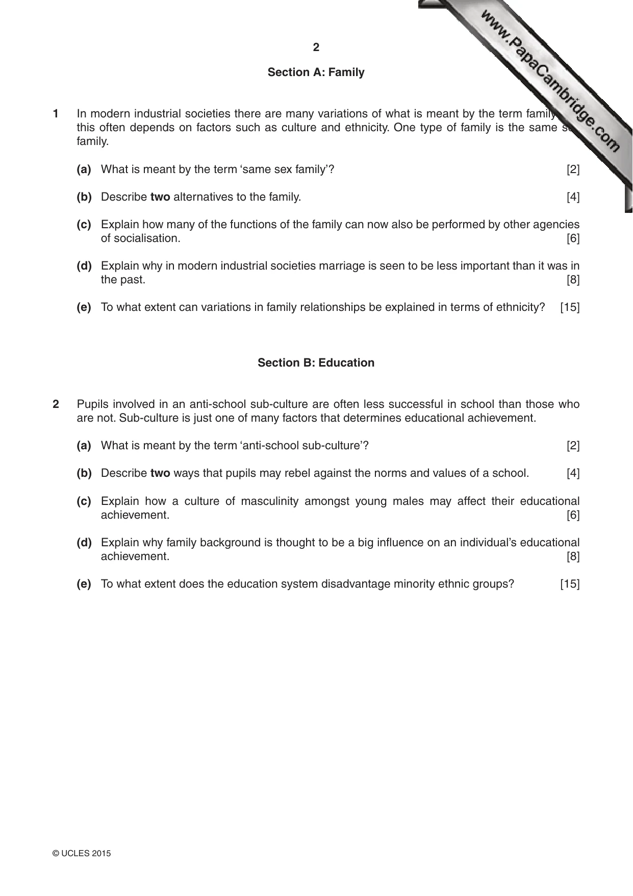 Cambridge IGCSE Sociology 0495 2015 May/June Paper 2 · Variant 3 question paper, page 2 of 4