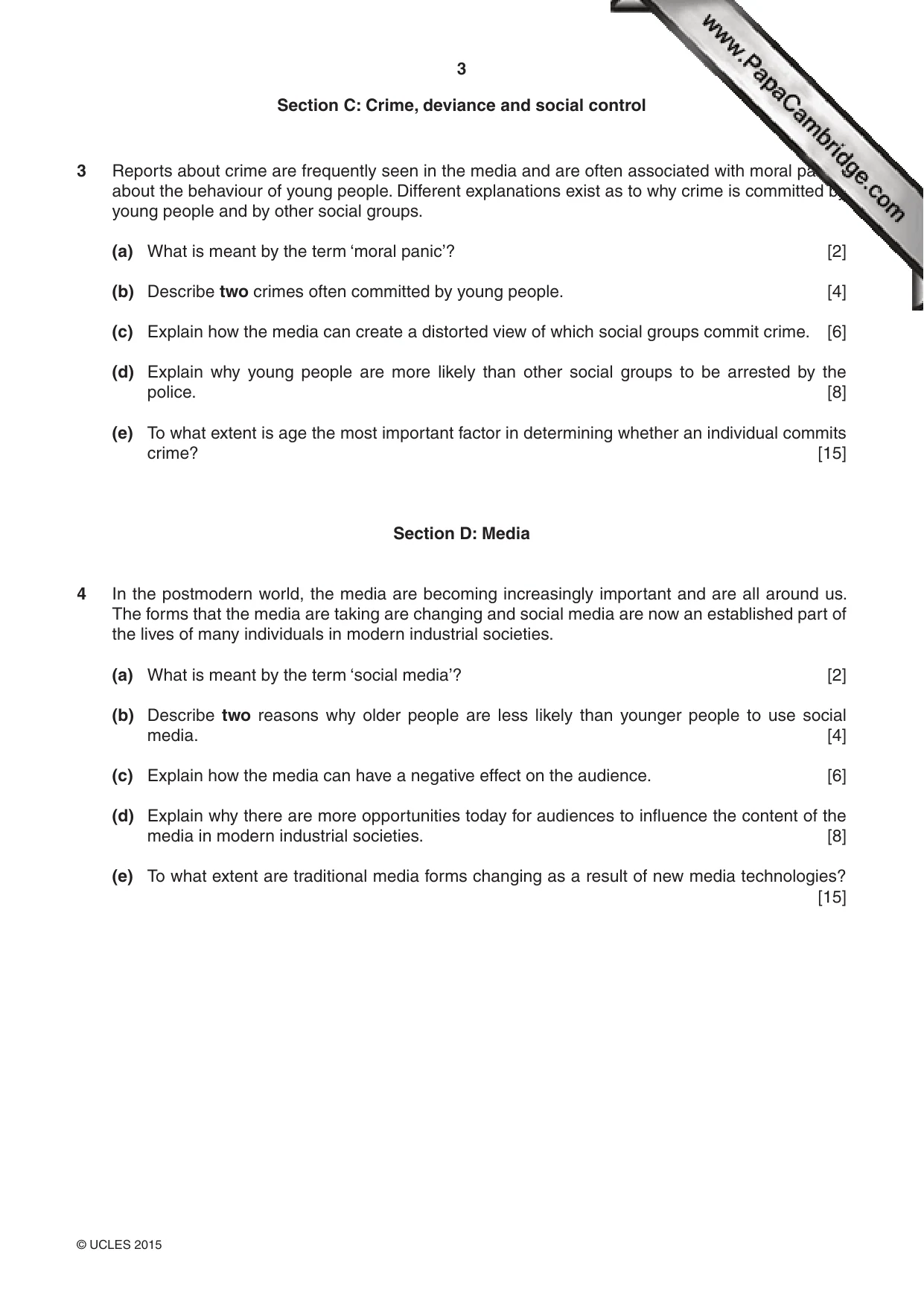 Cambridge IGCSE Sociology 0495 2015 May/June Paper 2 · Variant 3 question paper, page 3 of 4