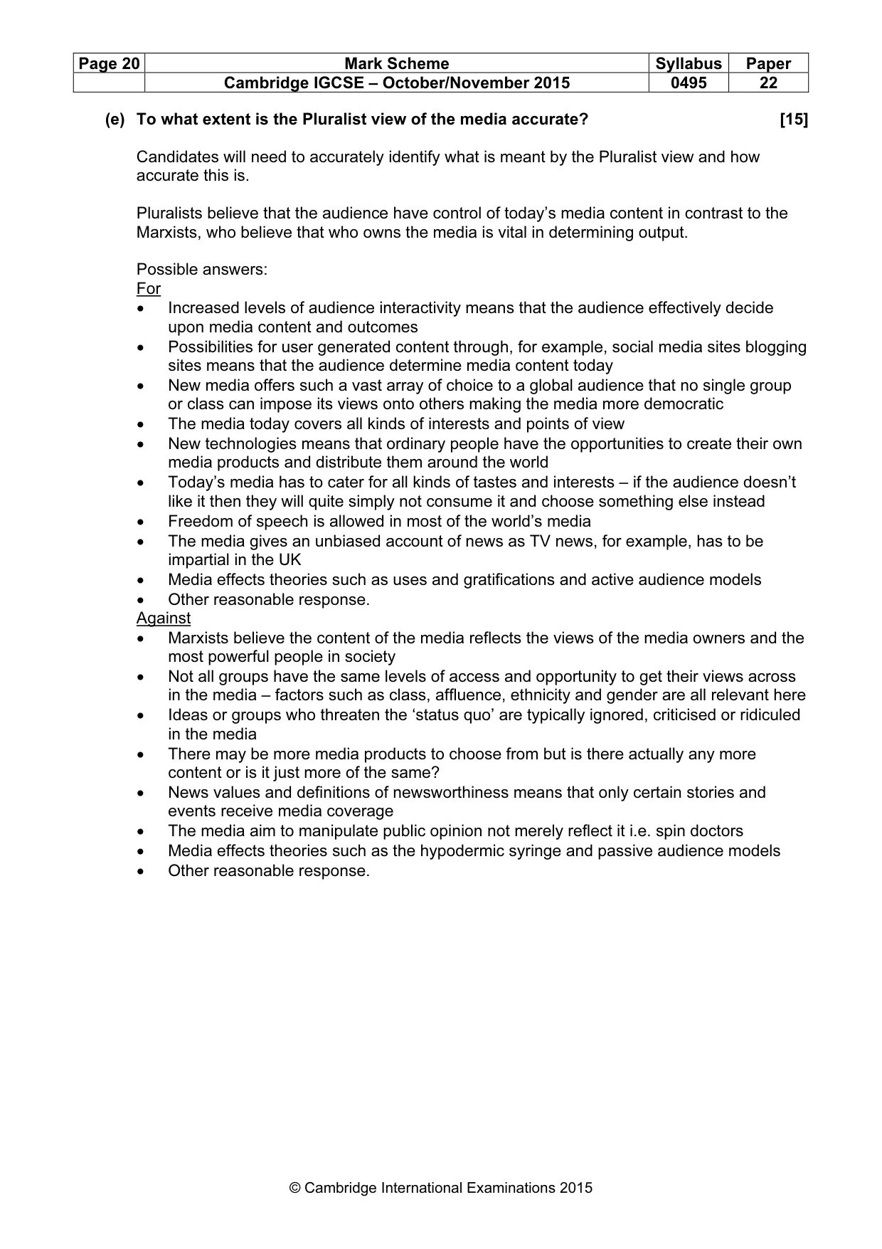 Mark scheme, page 20 of 21