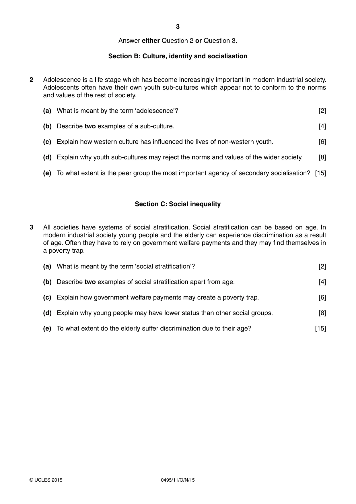 Cambridge IGCSE Sociology 0495 2015 Oct/Nov Paper 1 · Variant 1 question paper, page 3 of 4