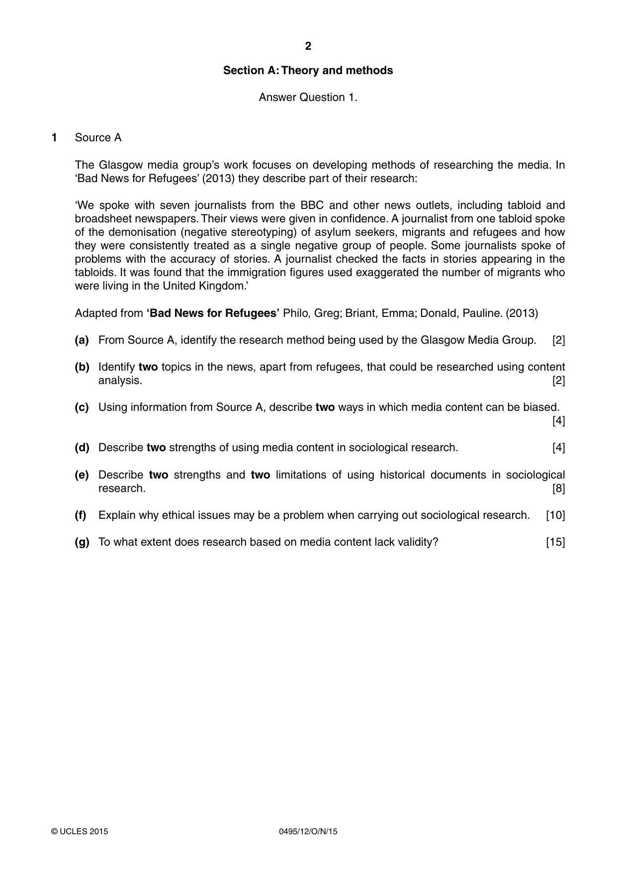 Cambridge IGCSE Sociology 0495 2015 Oct/Nov Paper 1 · Variant 2 question paper, page 2 of 4