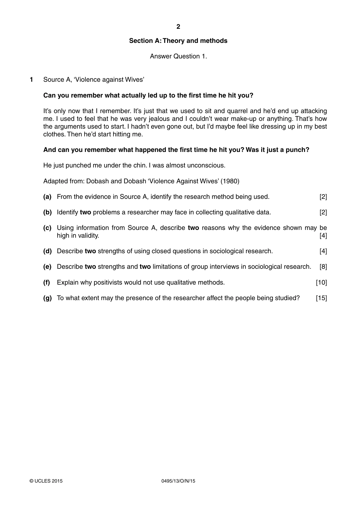 Cambridge IGCSE Sociology 0495 2015 Oct/Nov Paper 1 · Variant 3 question paper, page 2 of 4