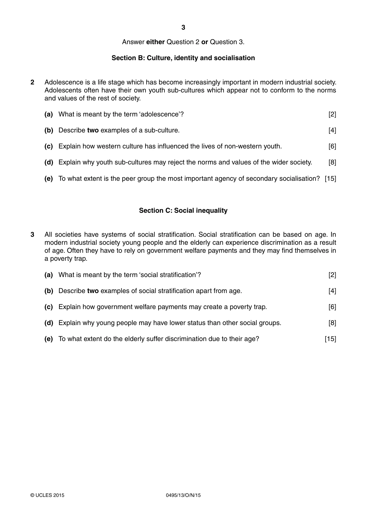 Cambridge IGCSE Sociology 0495 2015 Oct/Nov Paper 1 · Variant 3 question paper, page 3 of 4
