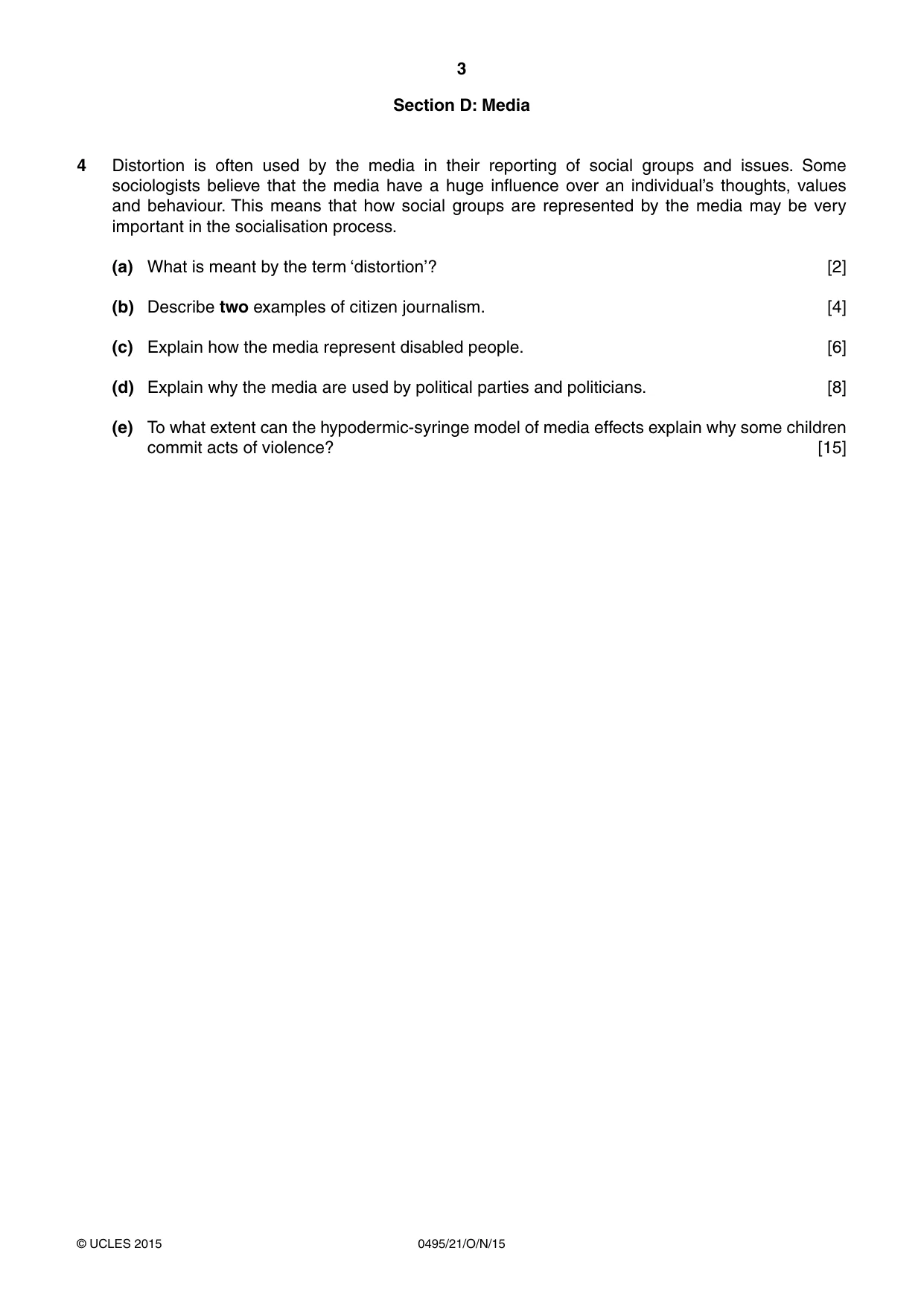 Cambridge IGCSE Sociology 0495 2015 Oct/Nov Paper 2 · Variant 1 question paper, page 3 of 4