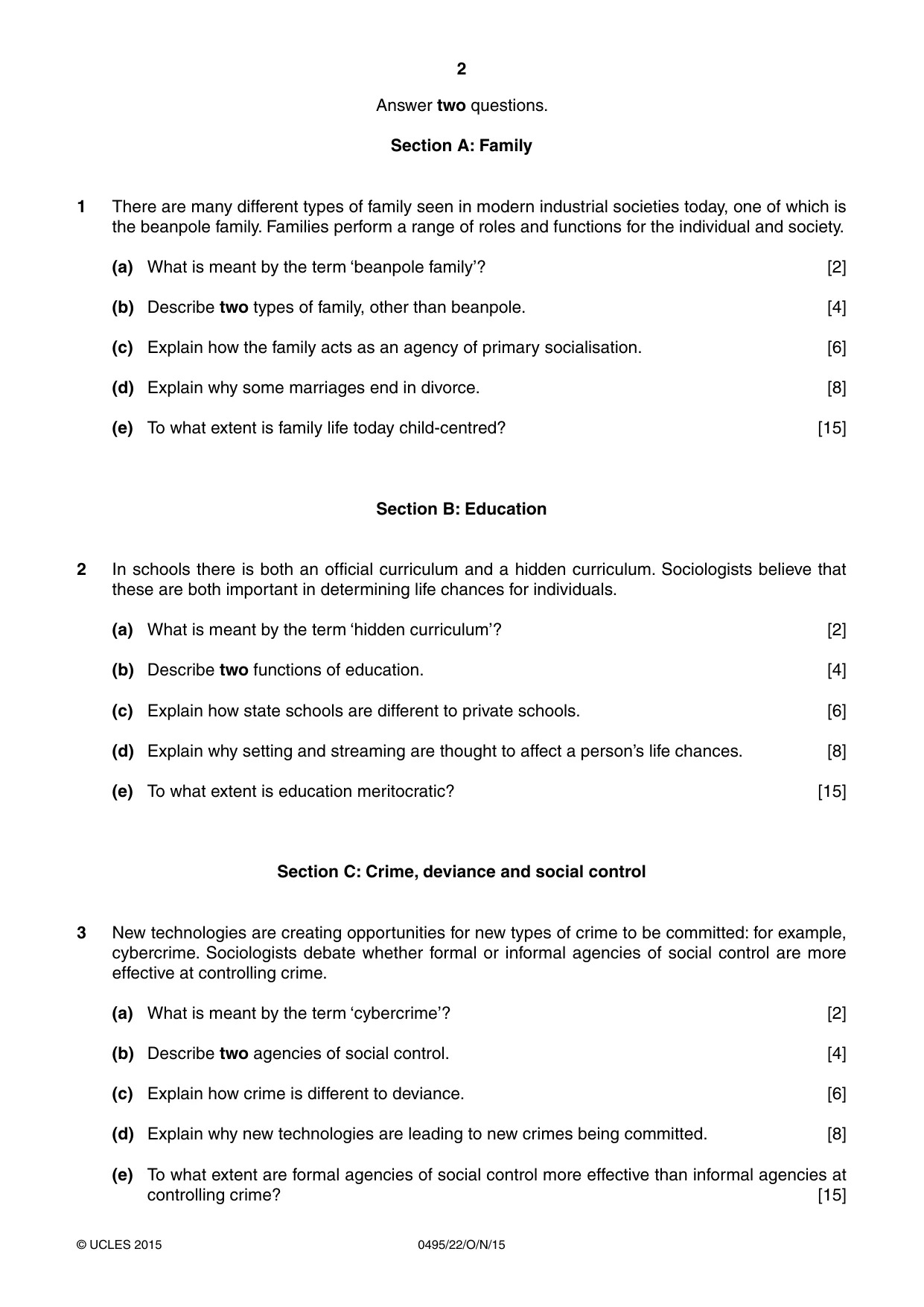 Cambridge IGCSE Sociology 0495 2015 Oct/Nov Paper 2 · Variant 2 question paper, page 2 of 4
