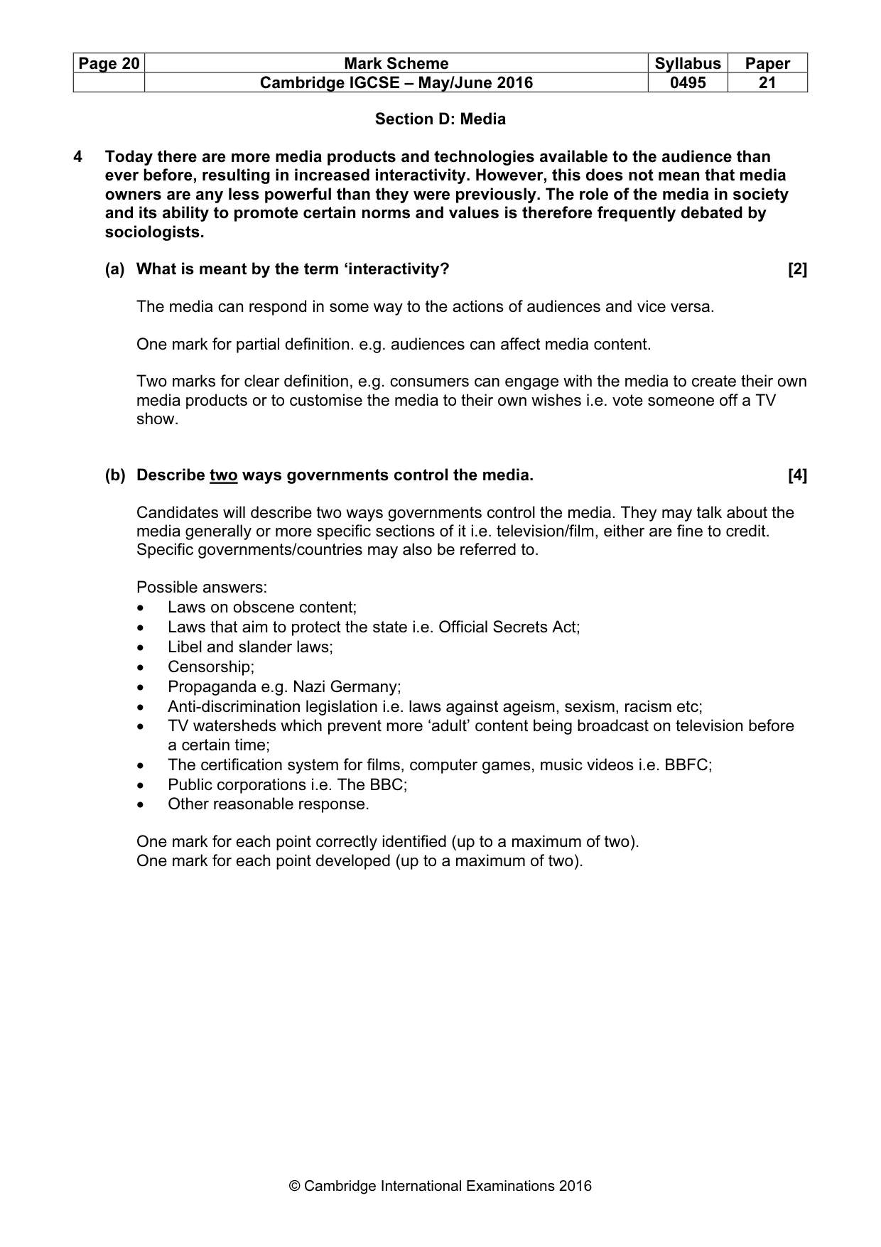 Mark scheme, page 20 of 26