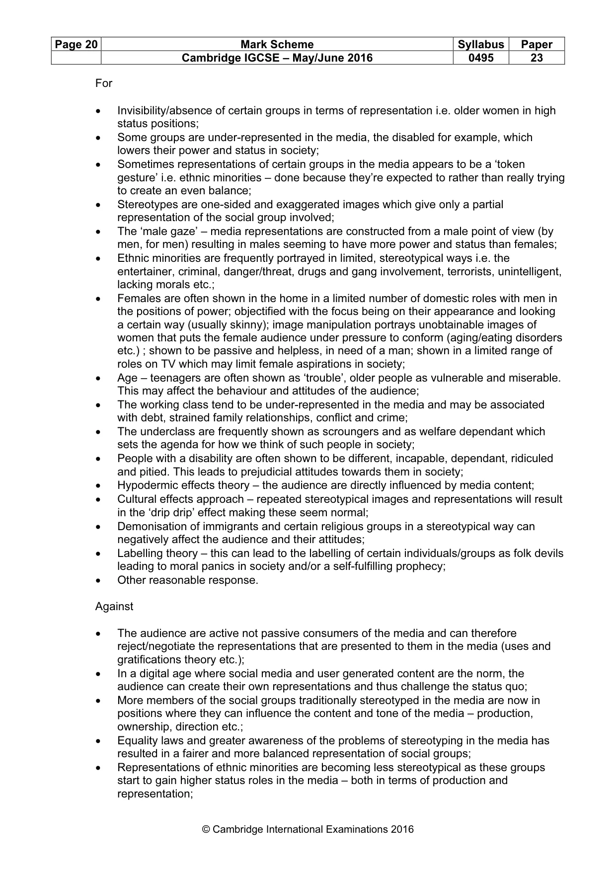 Mark scheme, page 20 of 22