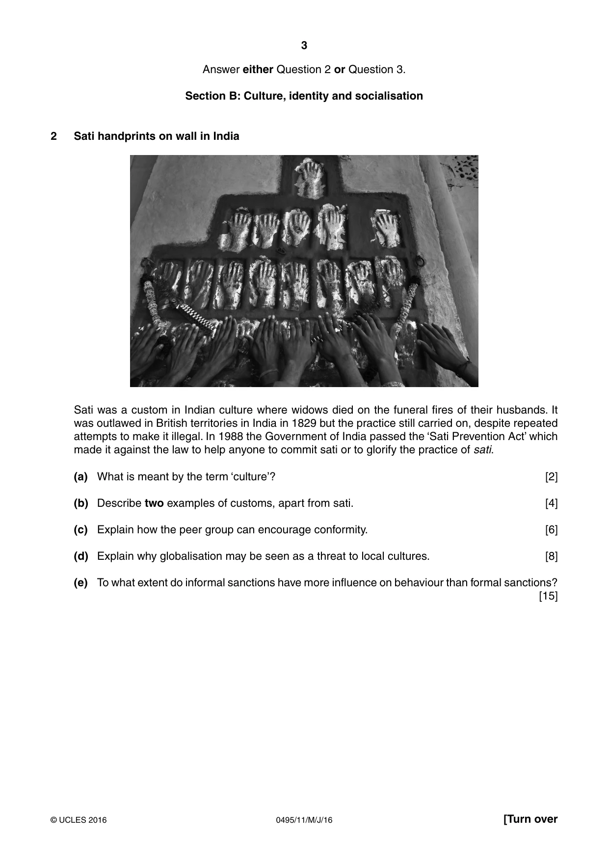 Cambridge IGCSE Sociology 0495 2016 May/June Paper 1 · Variant 1 question paper, page 3 of 4