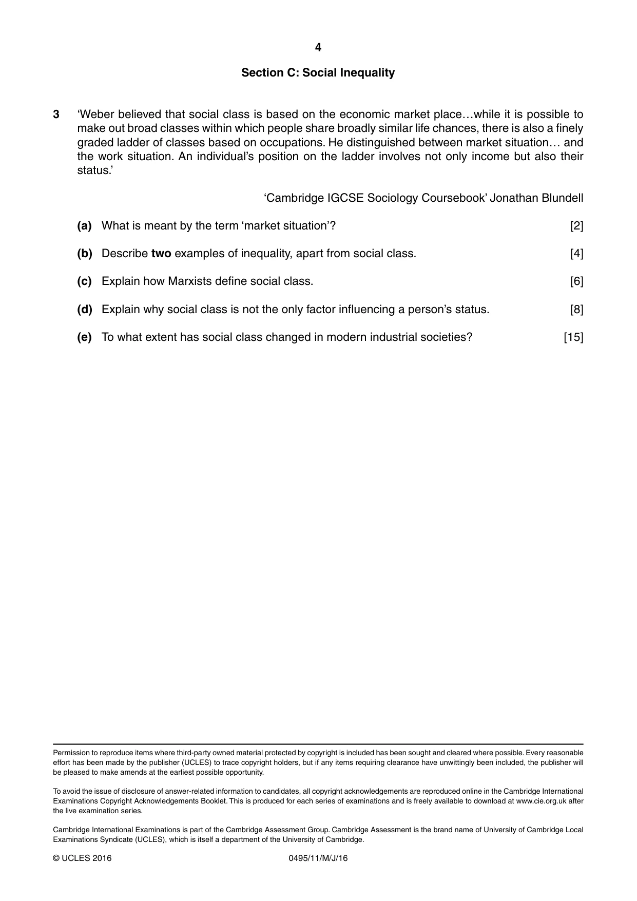 Cambridge IGCSE Sociology 0495 2016 May/June Paper 1 · Variant 1 question paper, page 4 of 4