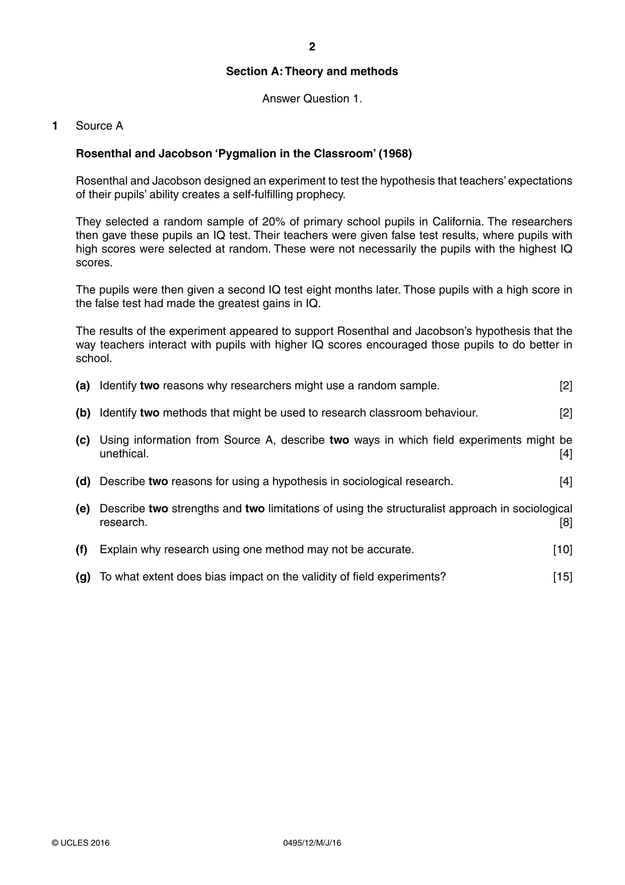 Cambridge IGCSE Sociology 0495 2016 May/June Paper 1 · Variant 2 question paper, page 2 of 4