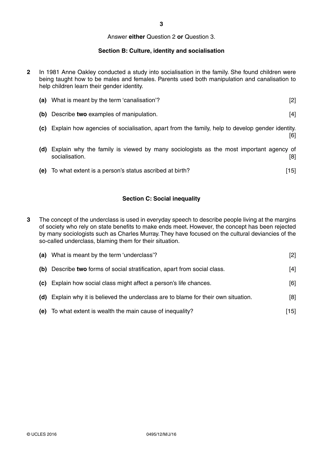 Cambridge IGCSE Sociology 0495 2016 May/June Paper 1 · Variant 2 question paper, page 3 of 4