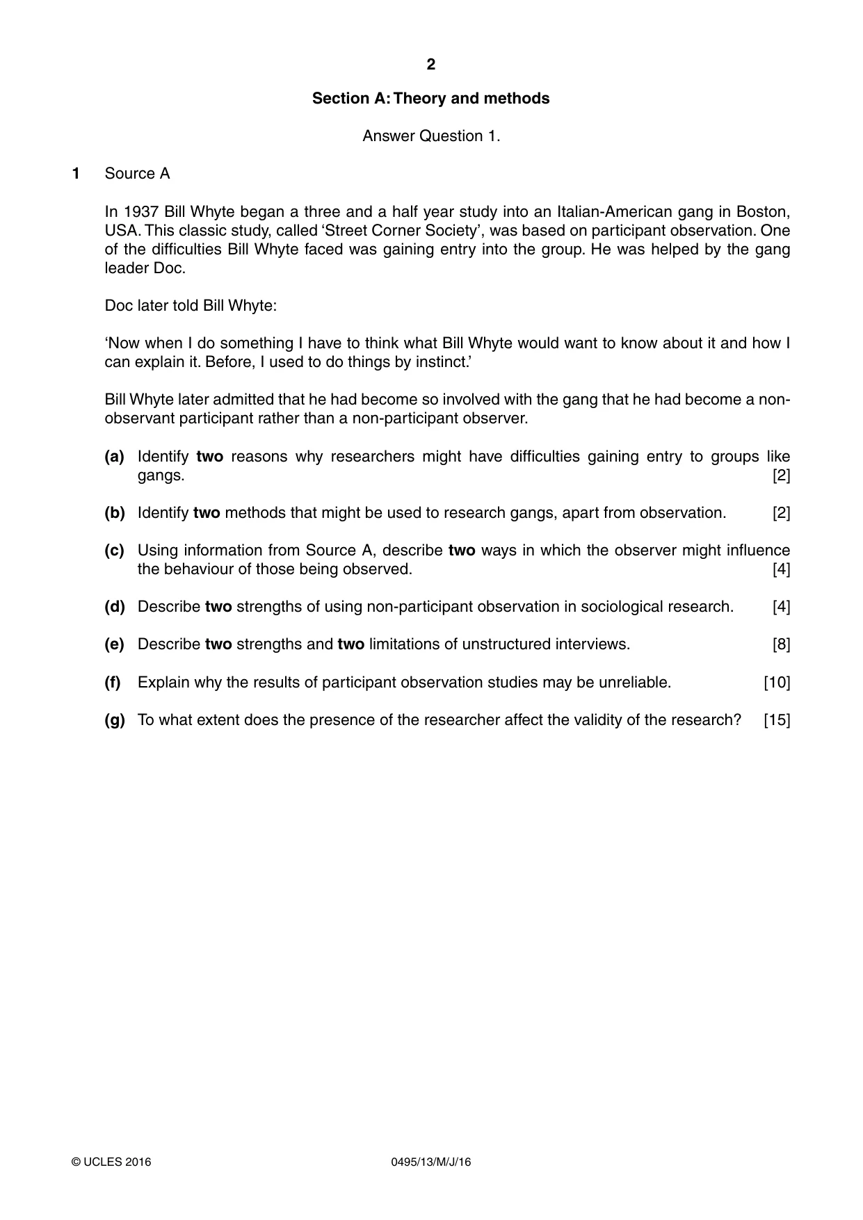 Cambridge IGCSE Sociology 0495 2016 May/June Paper 1 · Variant 3 question paper, page 2 of 4