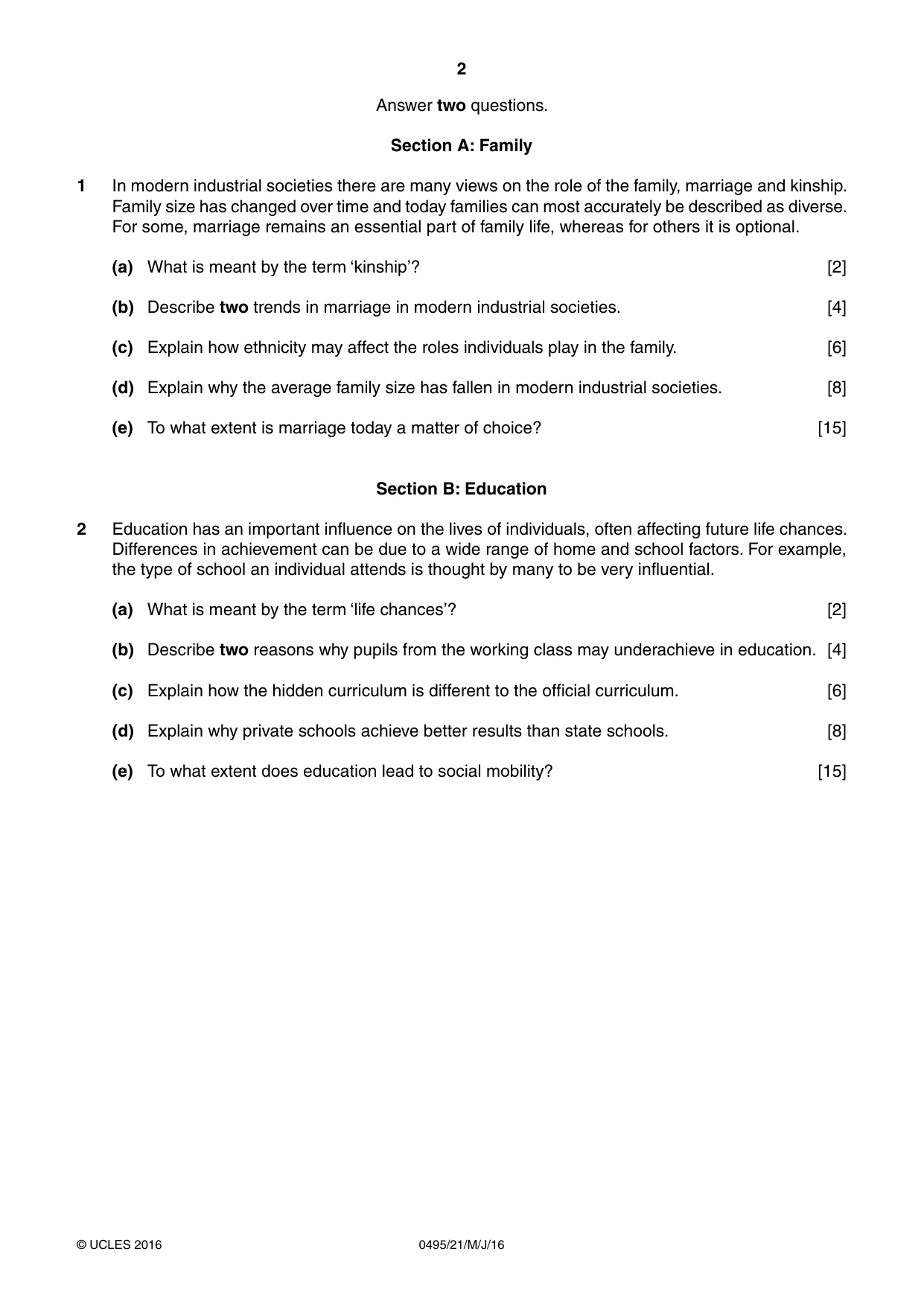 Cambridge IGCSE Sociology 0495 2016 May/June Paper 2 · Variant 1 question paper, page 2 of 4