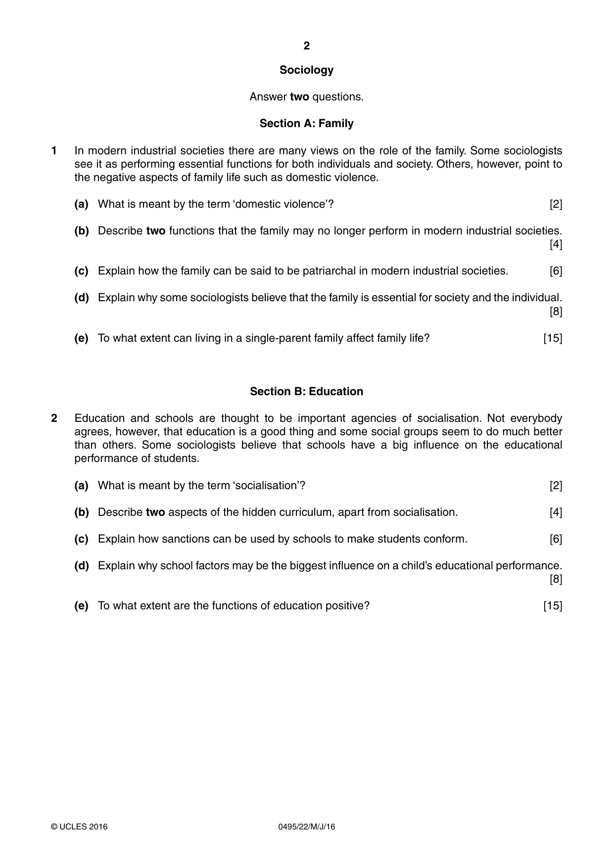 Cambridge IGCSE Sociology 0495 2016 May/June Paper 2 · Variant 2 question paper, page 2 of 4
