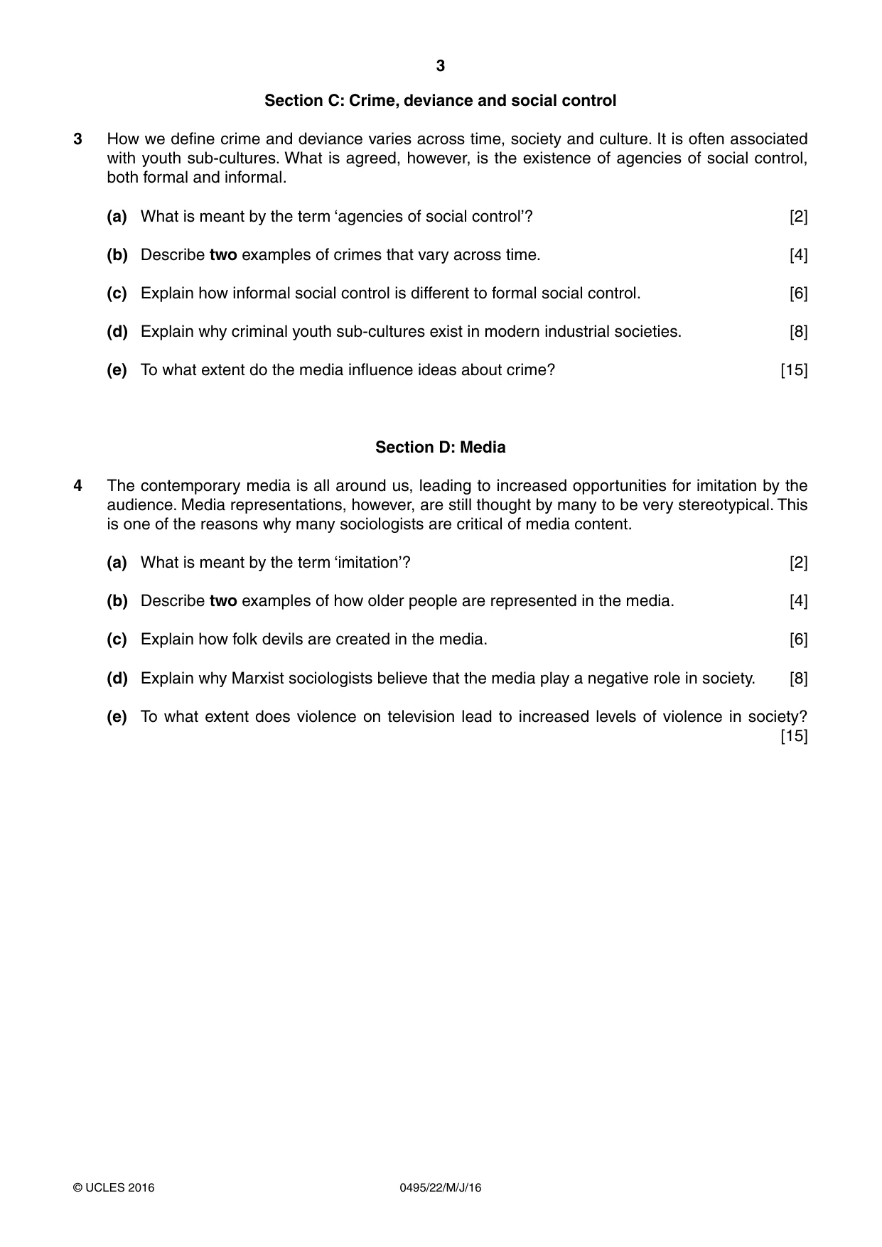Cambridge IGCSE Sociology 0495 2016 May/June Paper 2 · Variant 2 question paper, page 3 of 4