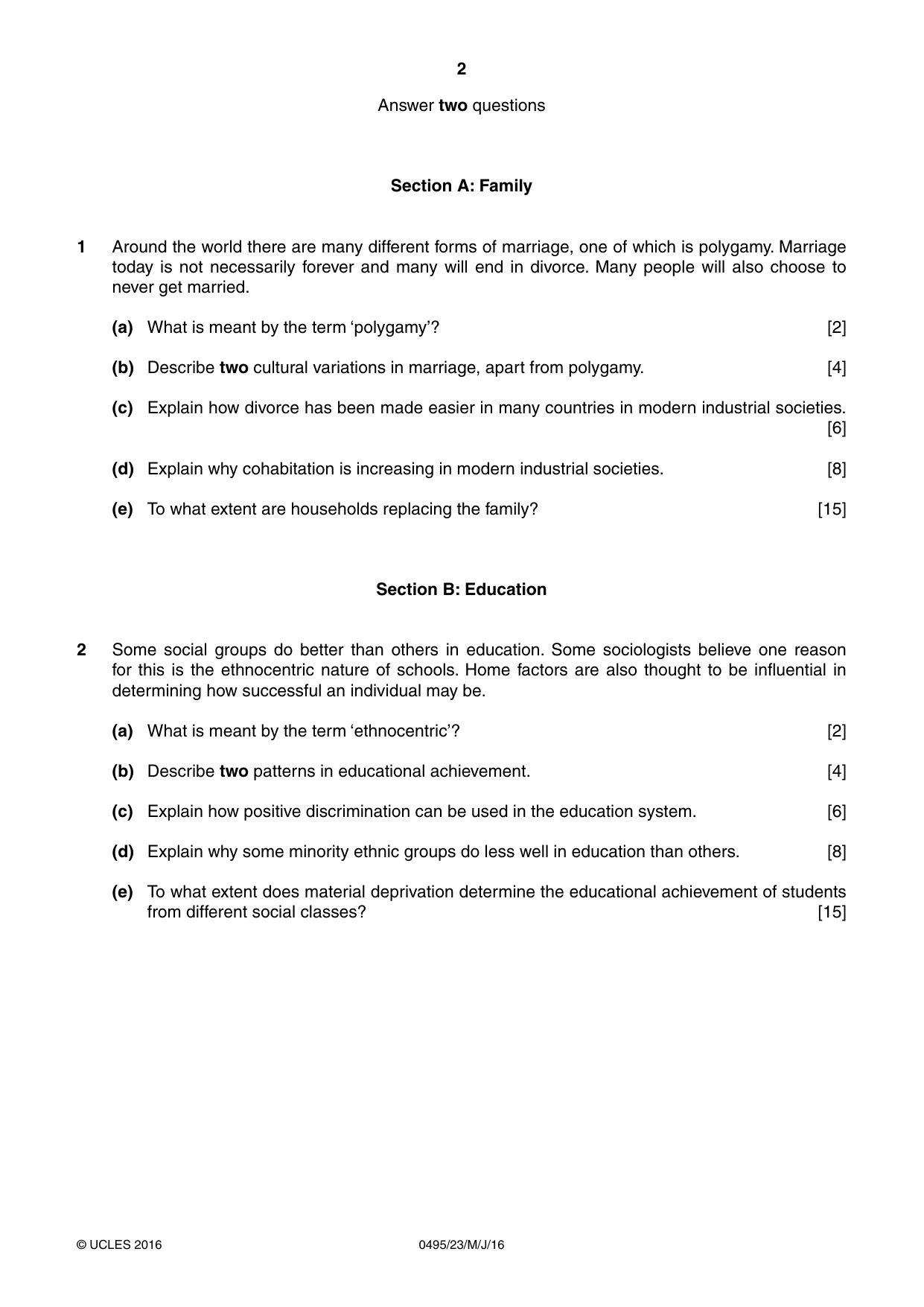 Cambridge IGCSE Sociology 0495 2016 May/June Paper 2 · Variant 3 question paper, page 2 of 4
