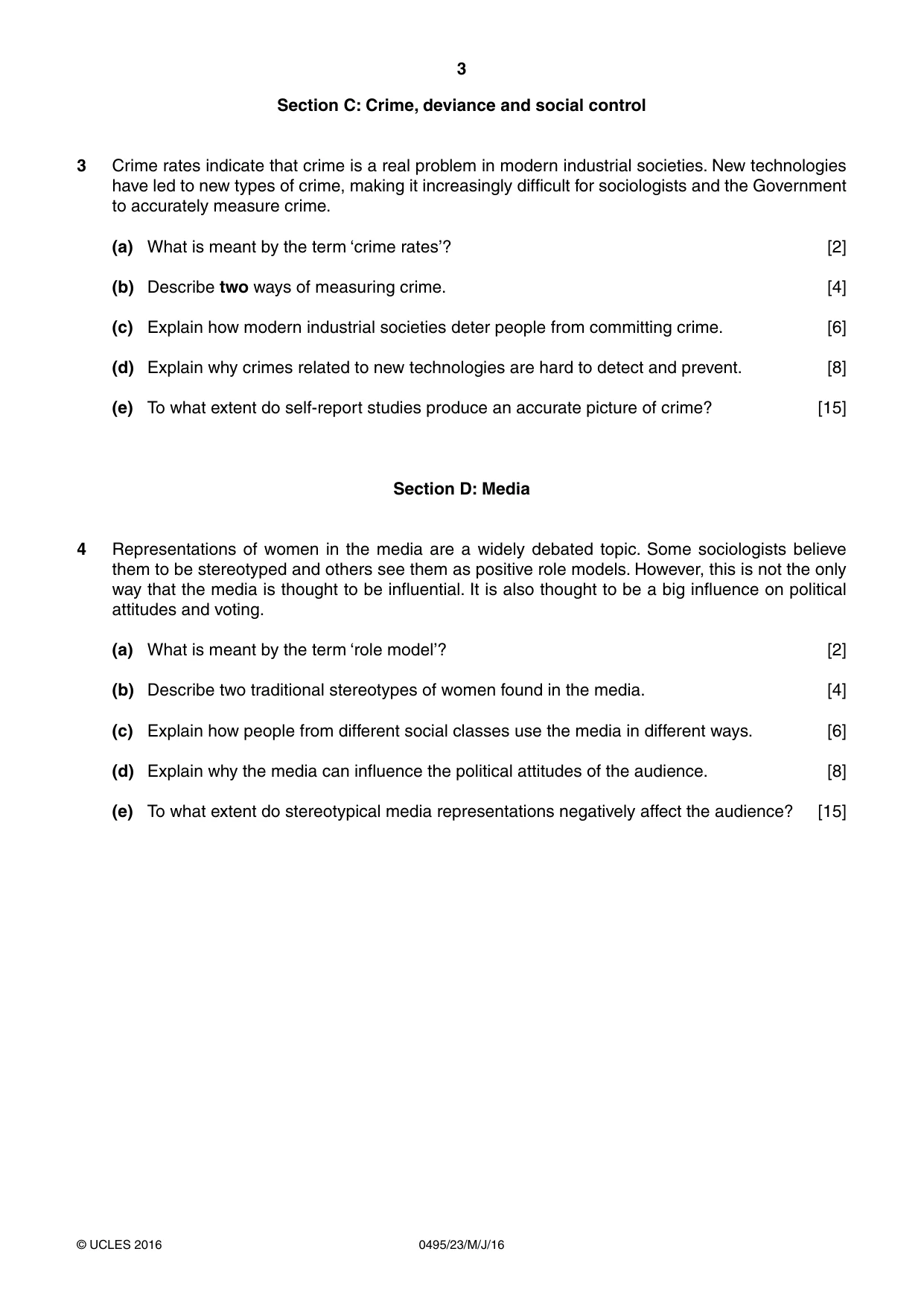 Cambridge IGCSE Sociology 0495 2016 May/June Paper 2 · Variant 3 question paper, page 3 of 4