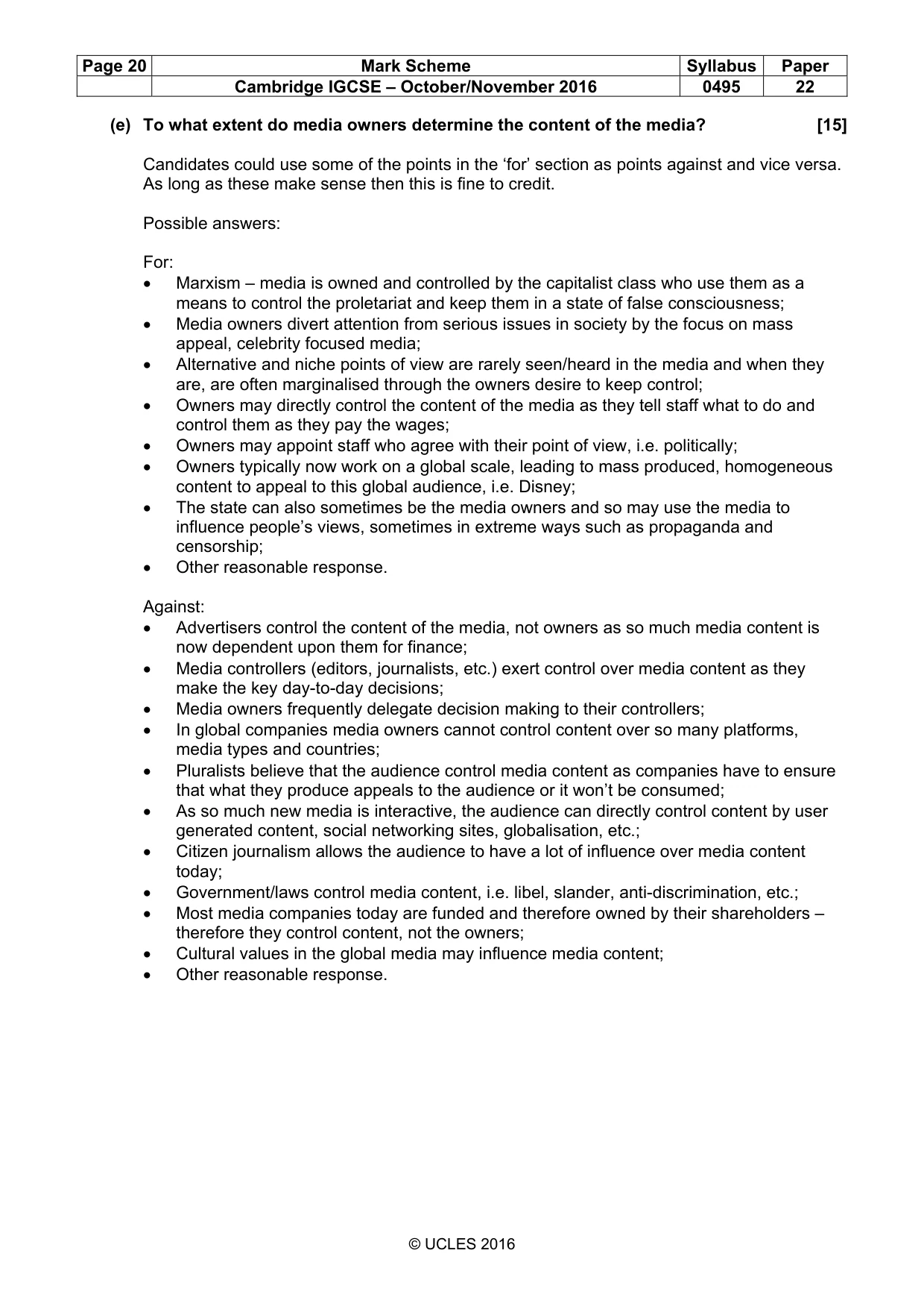 Mark scheme, page 20 of 21